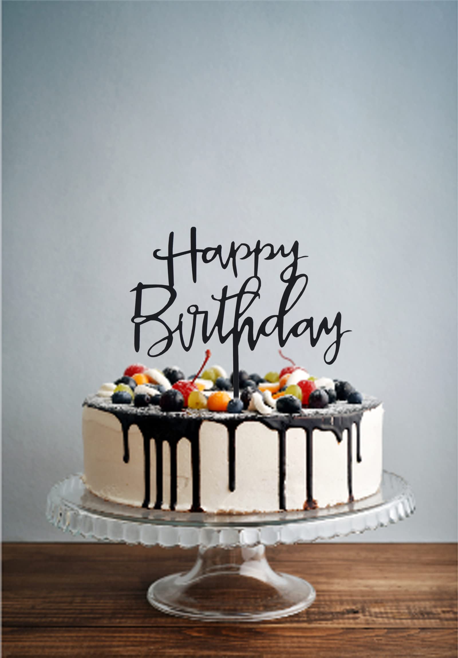 Happy Birthday Cake Topper - Elegant Acrylic Black Cake Decor for Birthday Parties | Perfect for Wedding, Anniversary & Celebration Cakes
