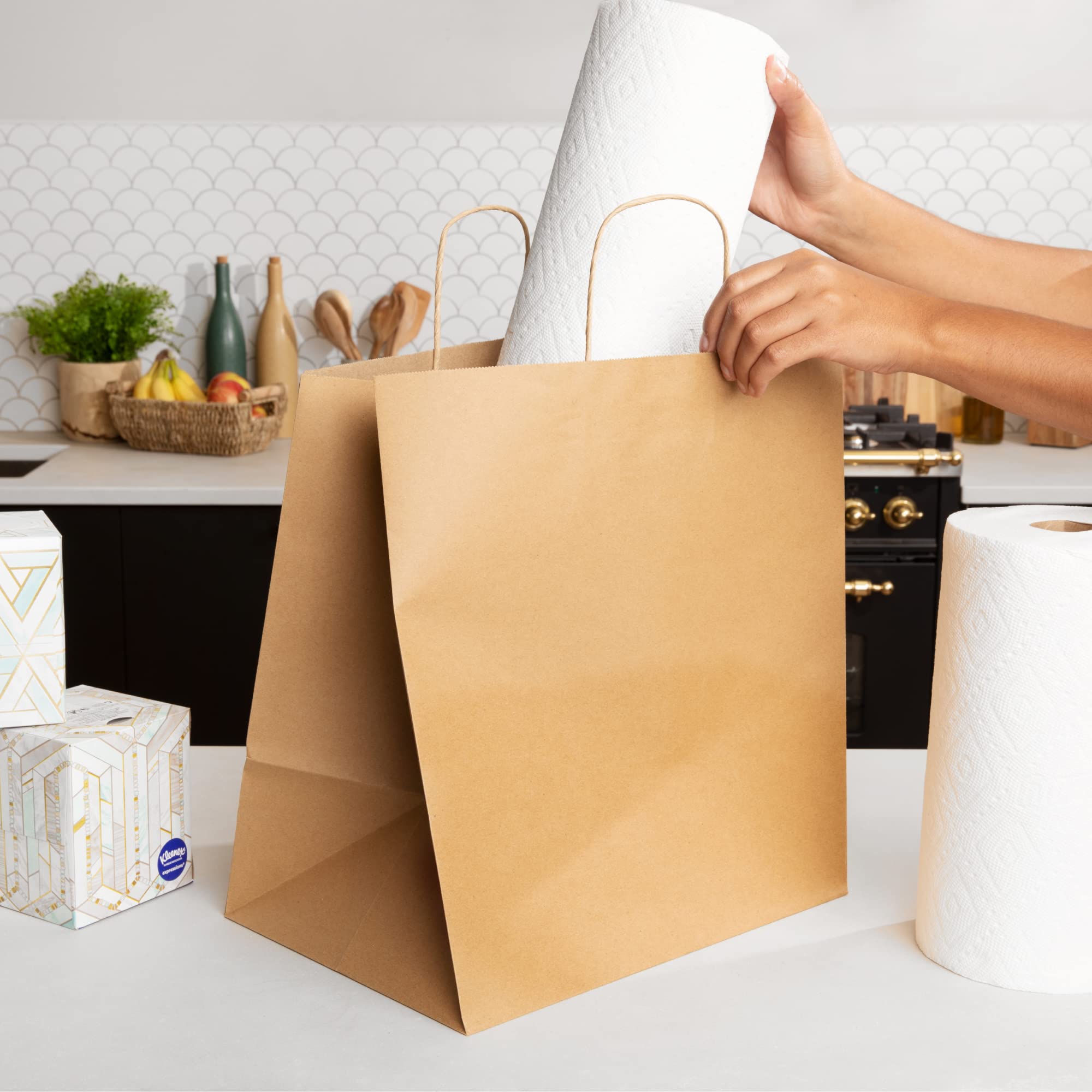 Eco-Friendly 16x6x12.5 Inch Kraft Paper Tote Bags - Pack of 50 Recyclable Gift Bags for Shopping, Parties & Retail Packaging | Natural Brown Paper Bags for Groceries, Gifts & Boutique Stores