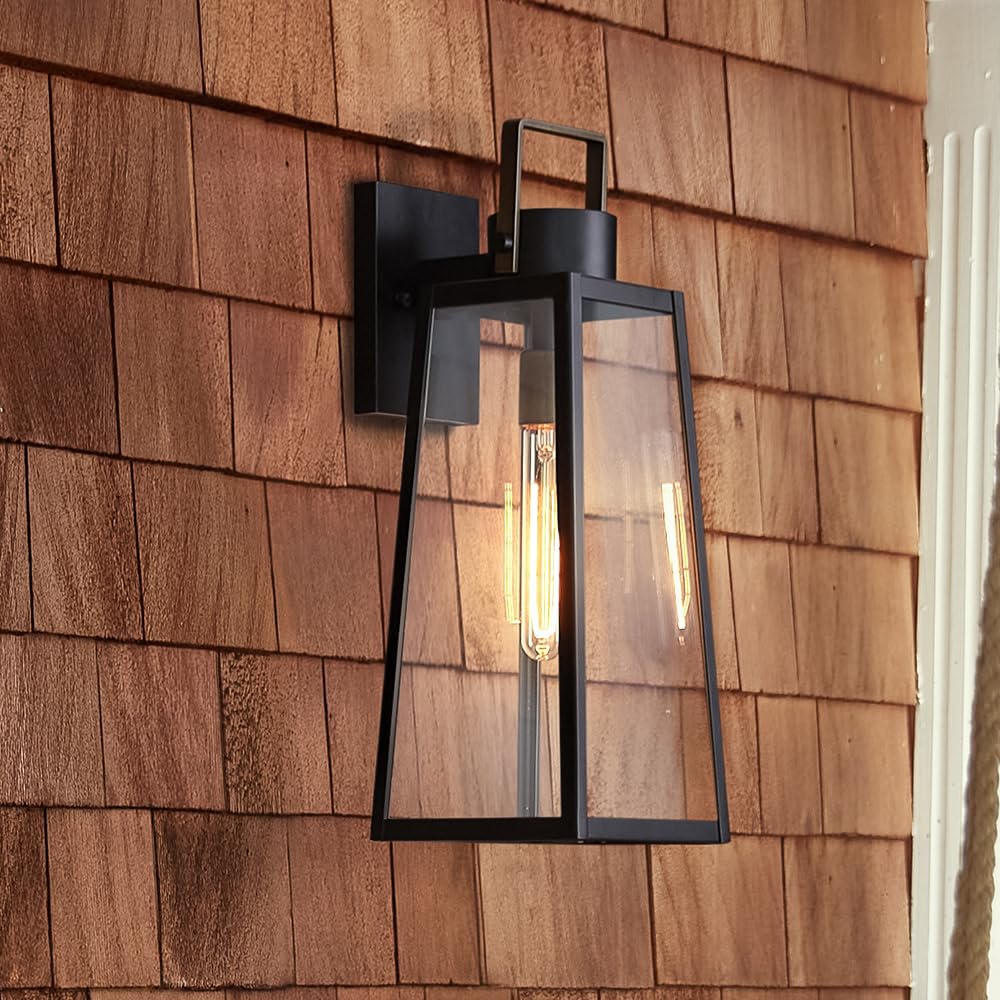 Lark Hugh 82000BK Medium Wall Mount Outdoor Lantern - Two-Tone Black & Bronze Metal Finish, Single Light Fixture - Perfect for Porch, Patio, Garden & Entryway Lighting