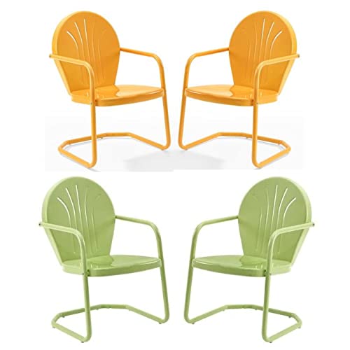 Modern 4-Piece Metal Patio Chair Set - Tangerine & Key Lime - Outdoor Dining & Lounge Furniture for Garden, Poolside, Deck, and Backyard Relaxation