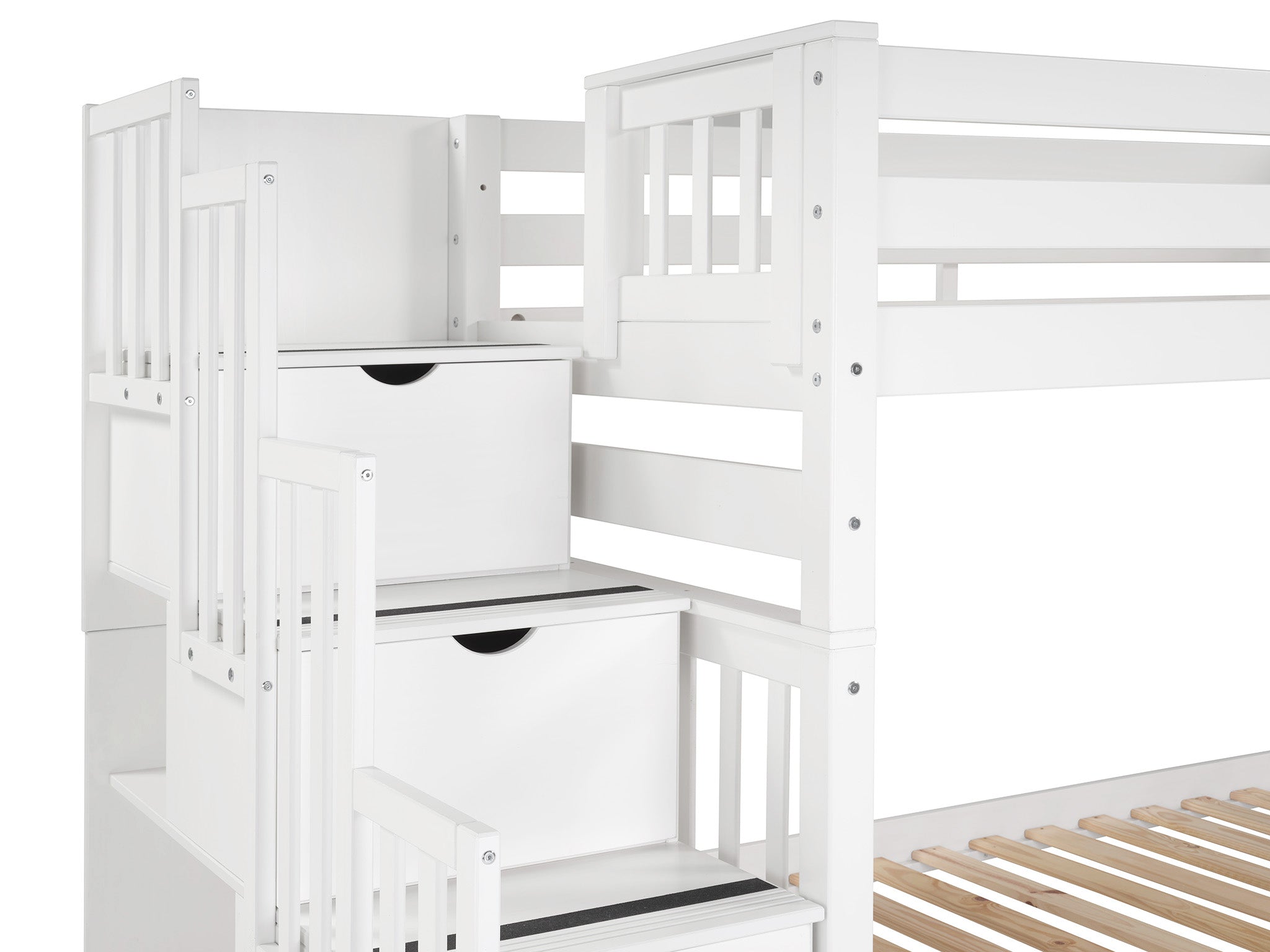 Twin Over Twin Bunk Bed with Stairway - White | Space-Saving Kids Bedroom Furniture for Siblings or Sleepovers | Perfect for Small Rooms, Dorms & Shared Spaces