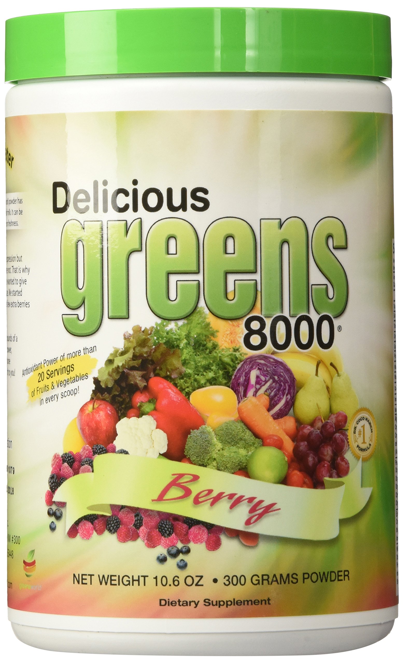 Greens World Delicious Greens 8000 Berry Superfood Powder - 10.6 oz (300g) Antioxidant Supplement for Energy & Immunity Boost | Perfect for Smoothies, Juices & Healthy Drinks