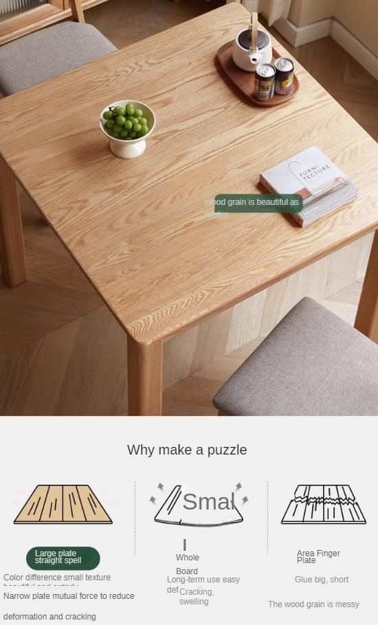Solid Oak Wood Modern Square Dining Table - Perfect for Small Spaces, Apartments & Contemporary Home Decor