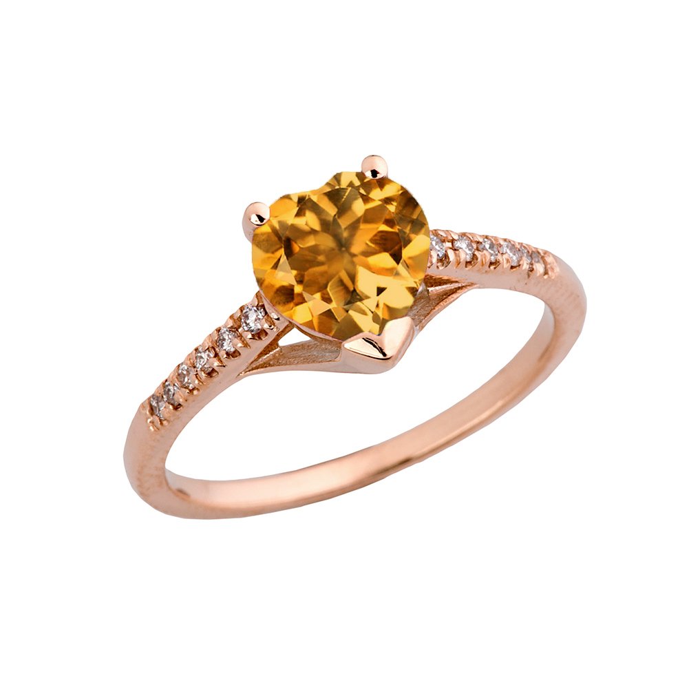 14K Rose Gold Diamond Solitaire Citrine Heart Ring for Engagement, Proposal & Anniversary - Perfect for Valentine's Day, Wedding & Romantic Gifts