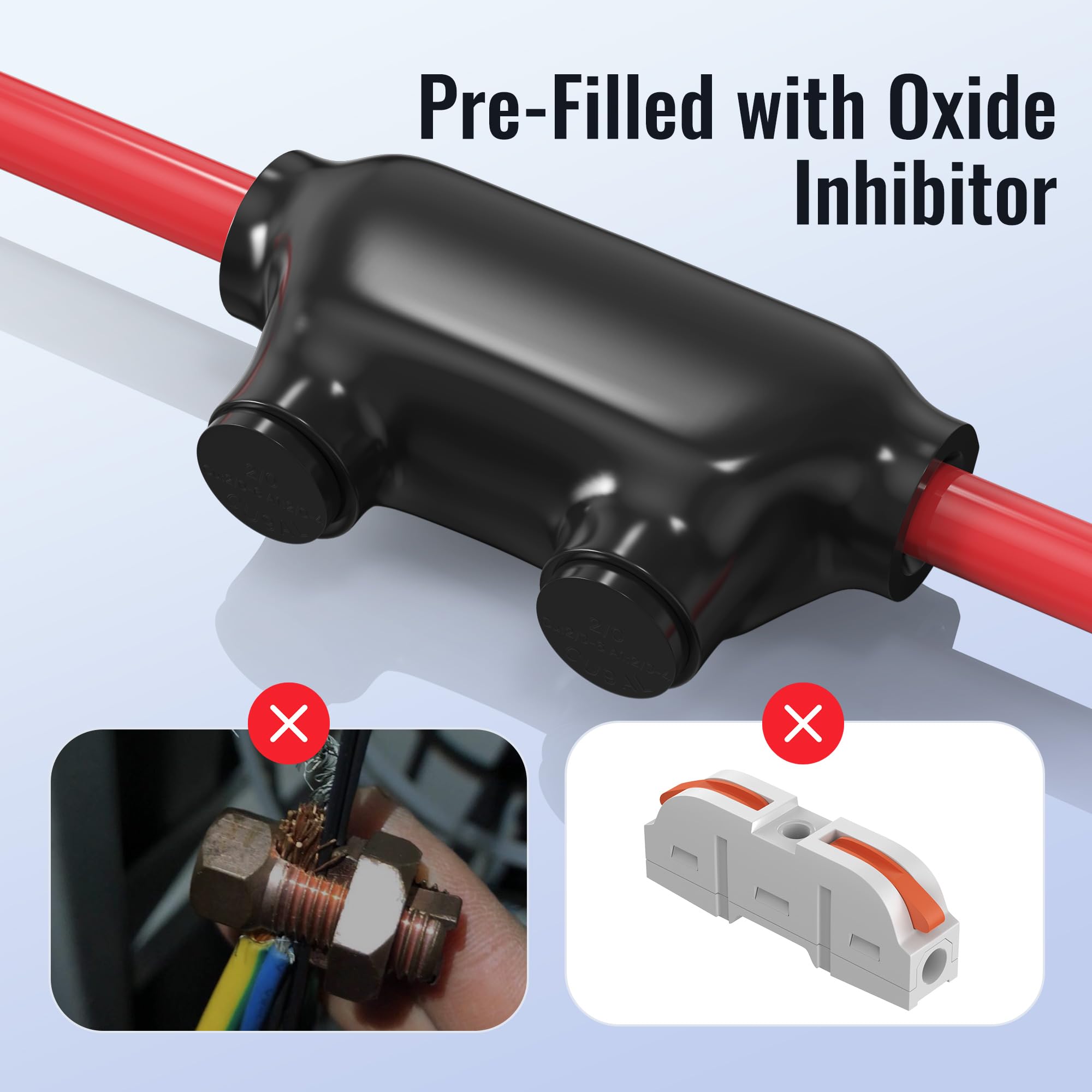 **Insulated Inline Splice Connector 2/0-6 Gauge - Aluminum to Copper Wire Connectors with 7/32