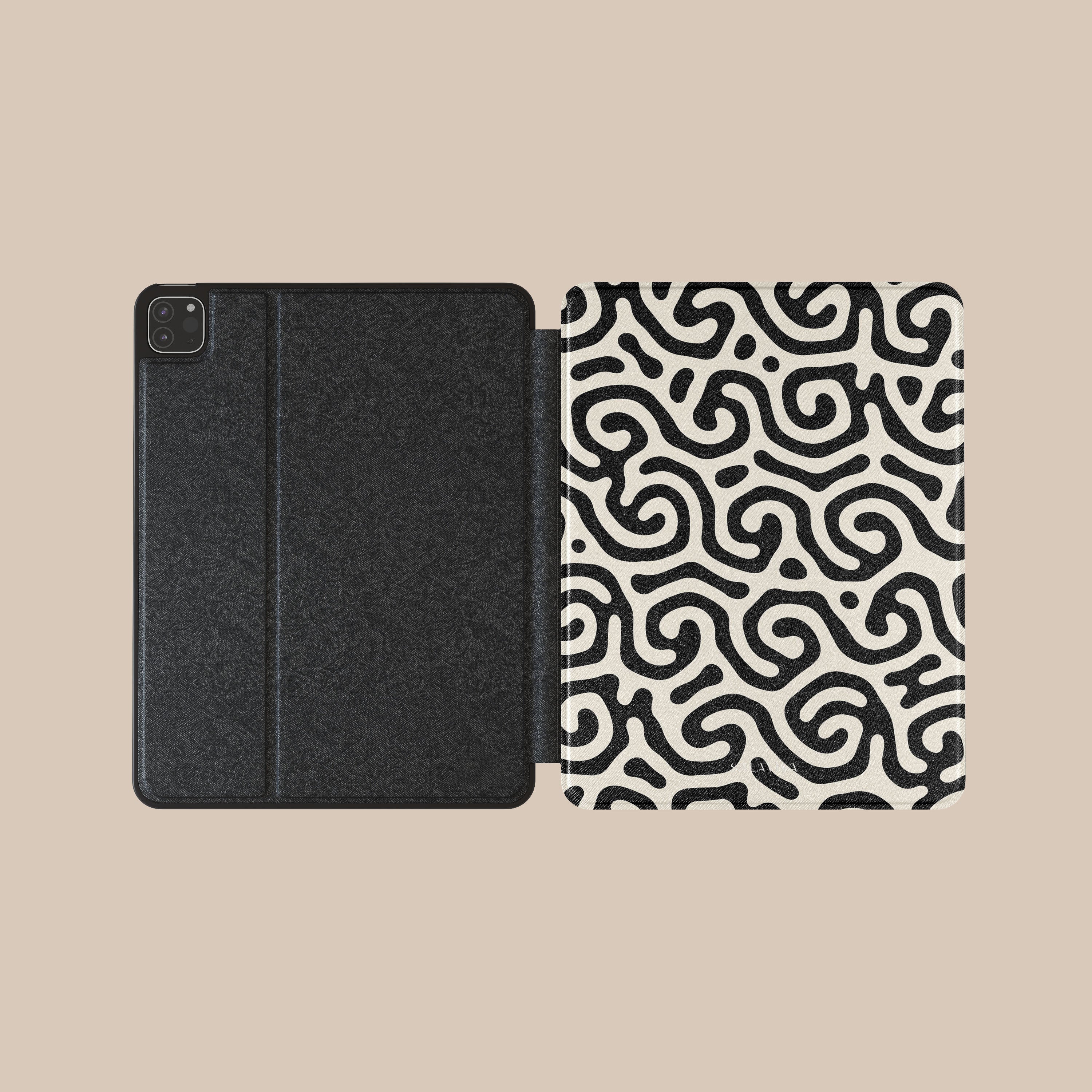 Premium Black & White Curly Pattern iPad Case - Slim Protective Cover for iPad Air/Pro, Soft TPU Shockproof Shell with Precise Cutouts - Perfect for Work, Travel & Home Use