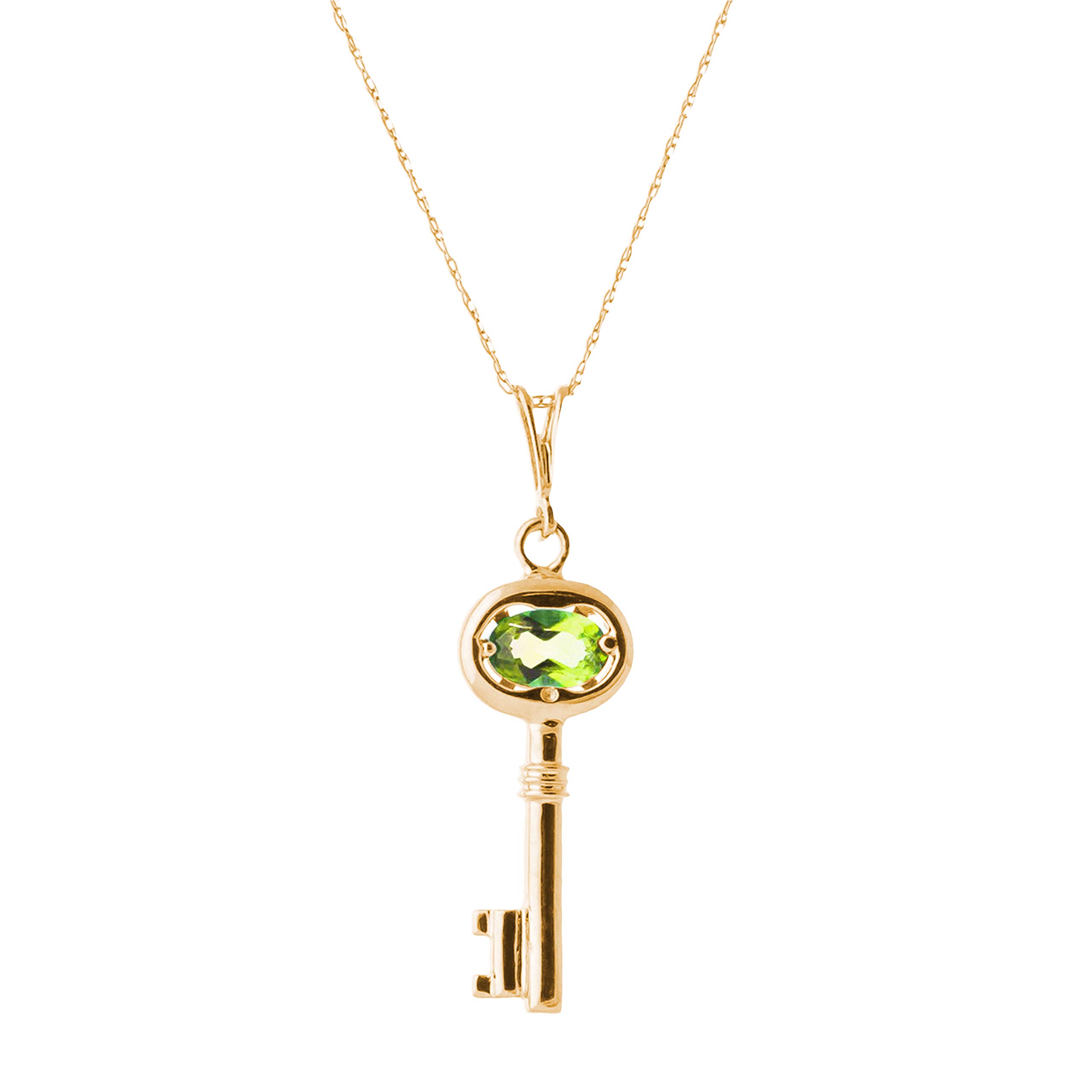 14K Solid Rose Gold Necklace with 0.5 Carat Natural Peridot Key Pendant Charm - Elegant Jewelry Gift for Women, Perfect for Valentine's Day, Anniversary & Special Occasions