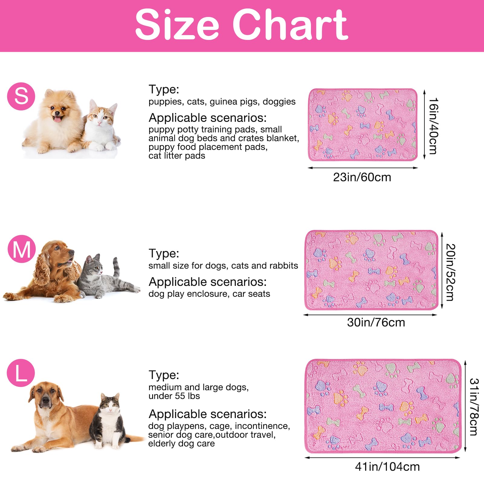 **Dono 1 Pack 6 Soft Fluffy Fleece Dog Blankets for Small, Medium & Large Dogs - Paw Print Design, Warm & Cozy Pet Blanket for Sleeping, Cuddling - Perfect for Beds, Couches & Travel (Pink)**