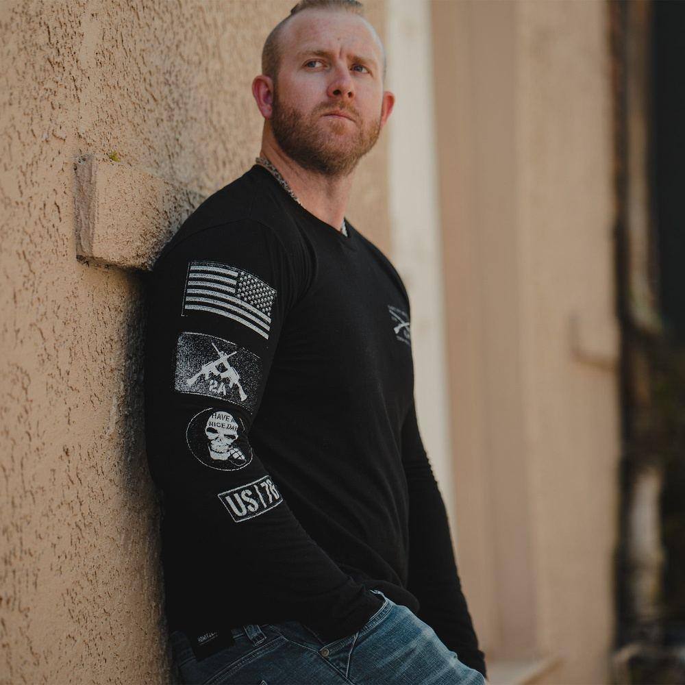 Patch Long Sleeve Shirt for Men - Black Casual Button Up Shirt | Perfect for Office, Date Night & Outdoor Activities