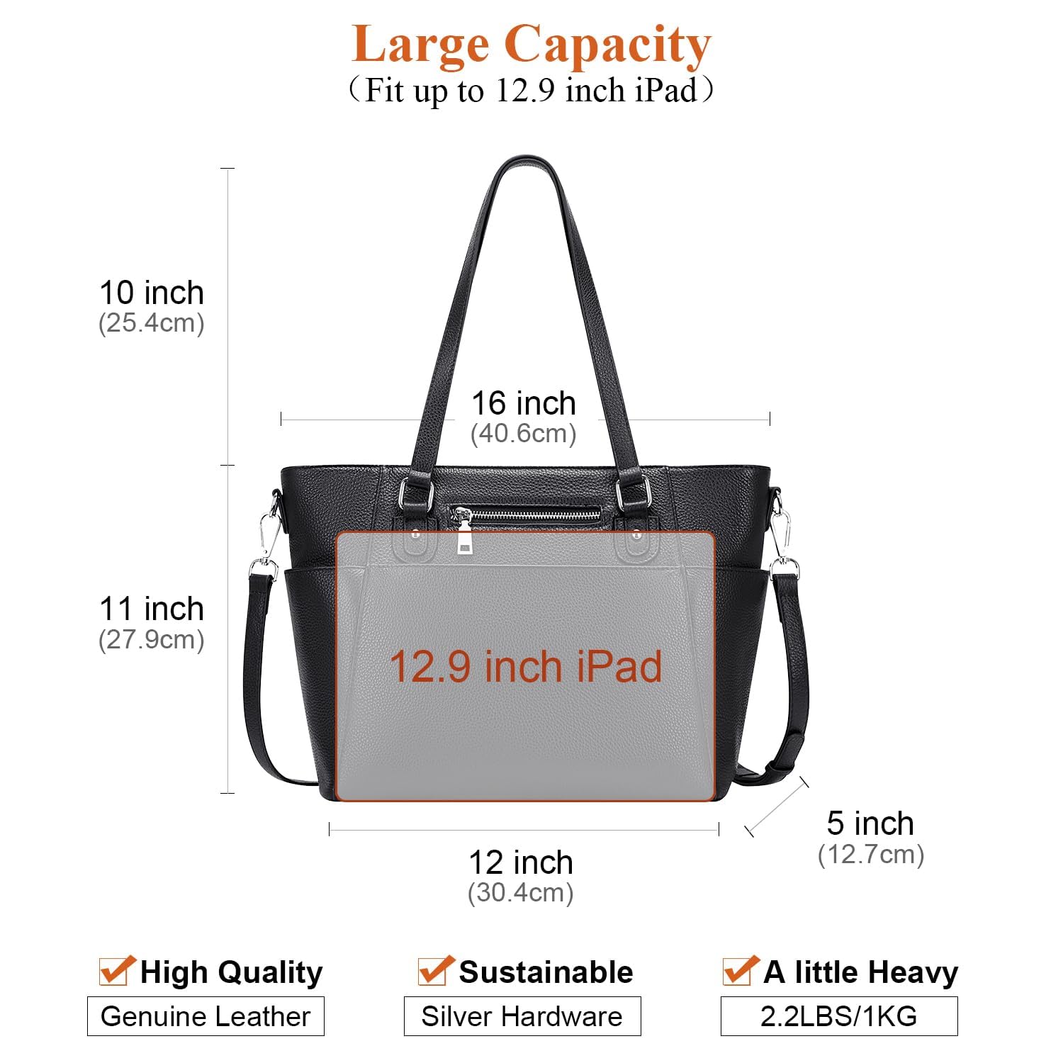 Genuine Leather Tote Shoulder Bag for Women - Multi-Pocket Design, Stylish & Durable Handbag - Perfect for Work, Travel & Everyday Use