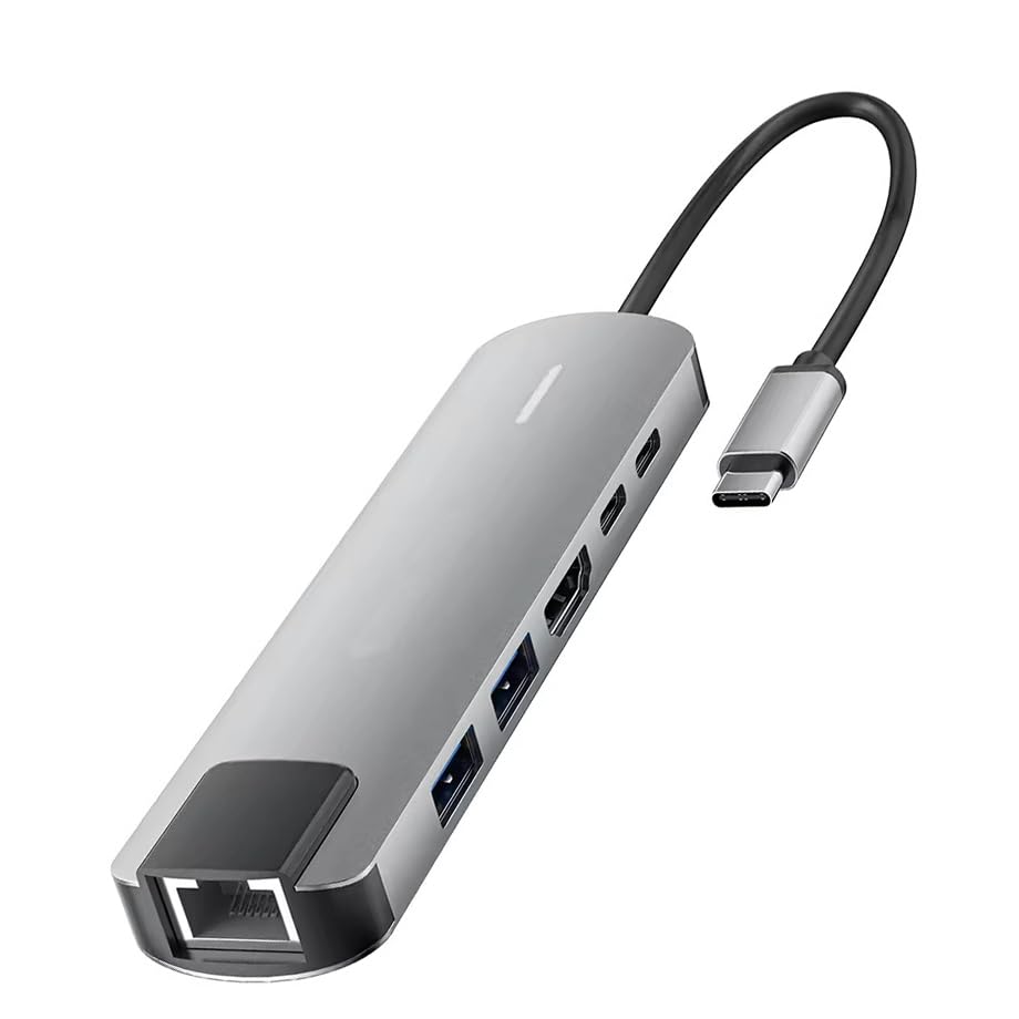 6-in-1 USB C Hub Multiport Adapter with 4K HDMI, Ethernet, PD Charging, USB 3.0 & 2.0 - Compatible with MacBook, Surface, Dell, HP - Perfect for Home Office, Remote Work & Travel