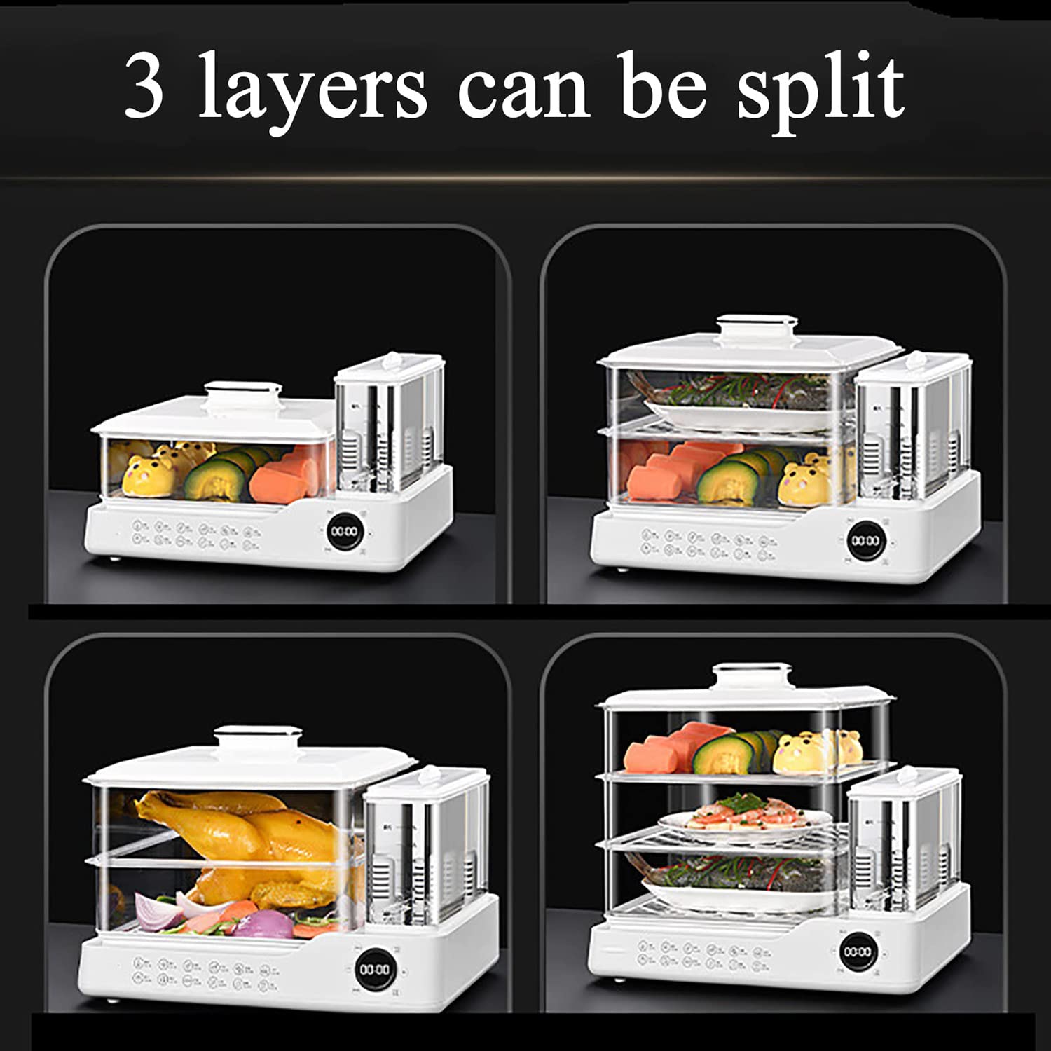 3 Tier Electric Steamer with Touch Screen Display - 800W 24L Capacity Food Steamer with 1.5L Removable Water Tank & 12-Hour Timer - 3 Removable Layers for Healthy Cooking - Perfect for Kitchens, Restaurants, and Meal Prep