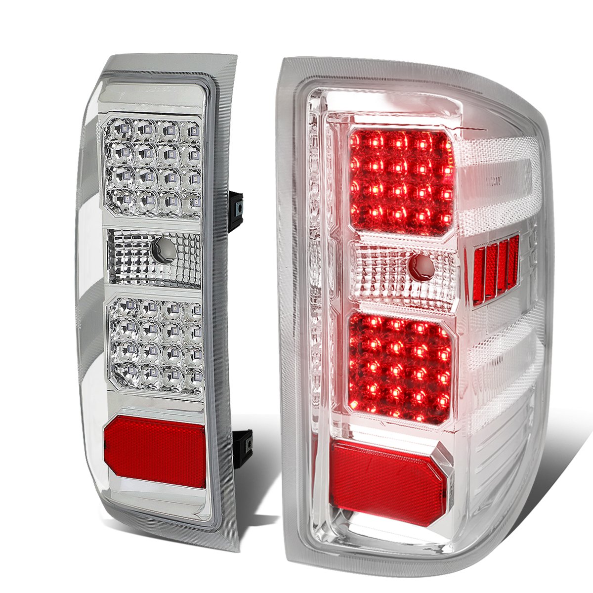 Auto Dynasty LED Tail Lights for 2014-2019 Chevy Silverado 1500/2500HD/3500HD - Chrome Housing Clear Lens Brake & Reverse Lamps (Driver & Passenger Side) | Enhanced Night Visibility & Safety for Truck Drivers