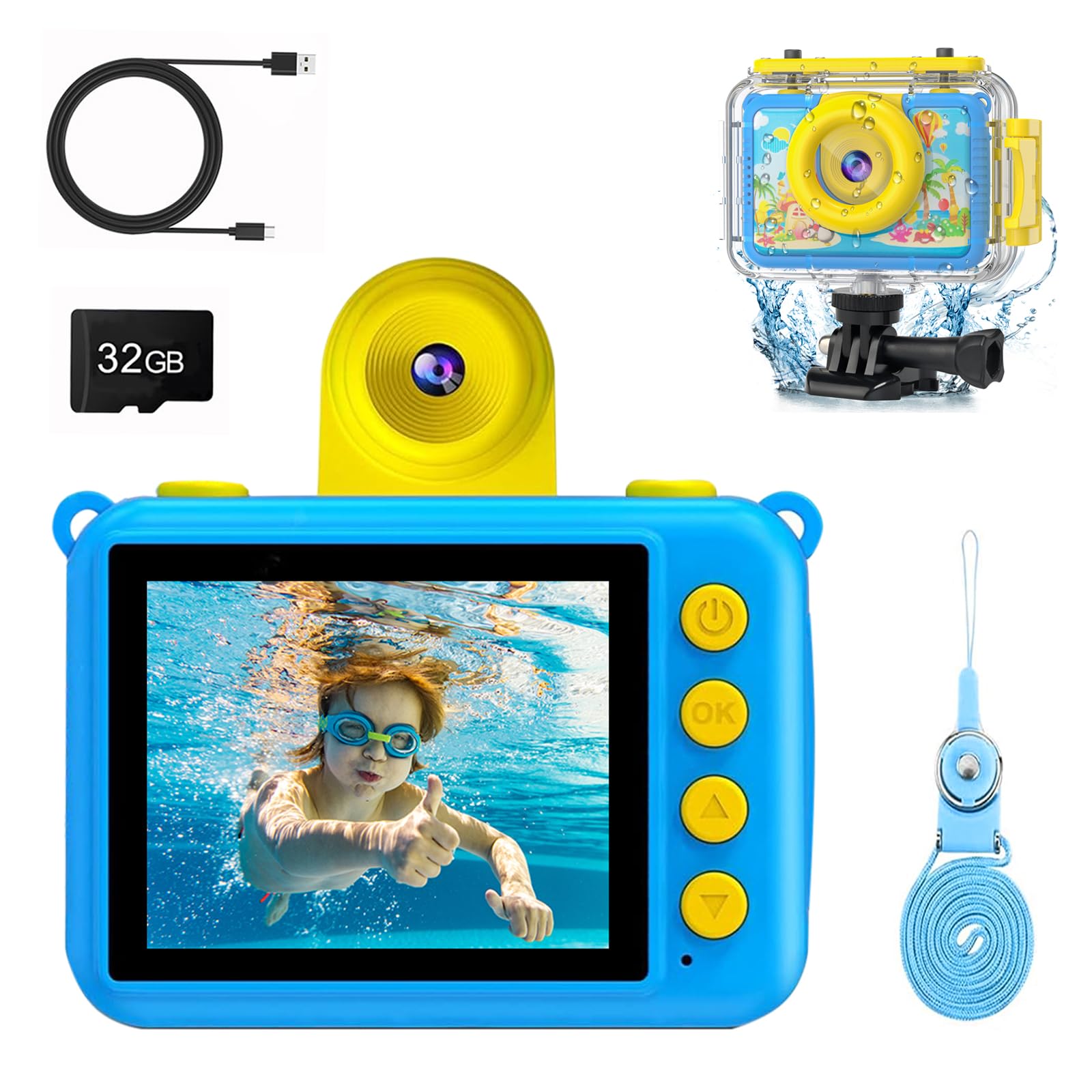 PROGRACE Waterproof Kids Camera - 2024 Upgraded Digital Underwater Camera for Children, Diving & Snorkeling Gear, Christmas & Birthday Gift for Boys & Girls Ages 4-11, Pool Toy & Action Camera for Beach, Swimming & Outdoor Adventures