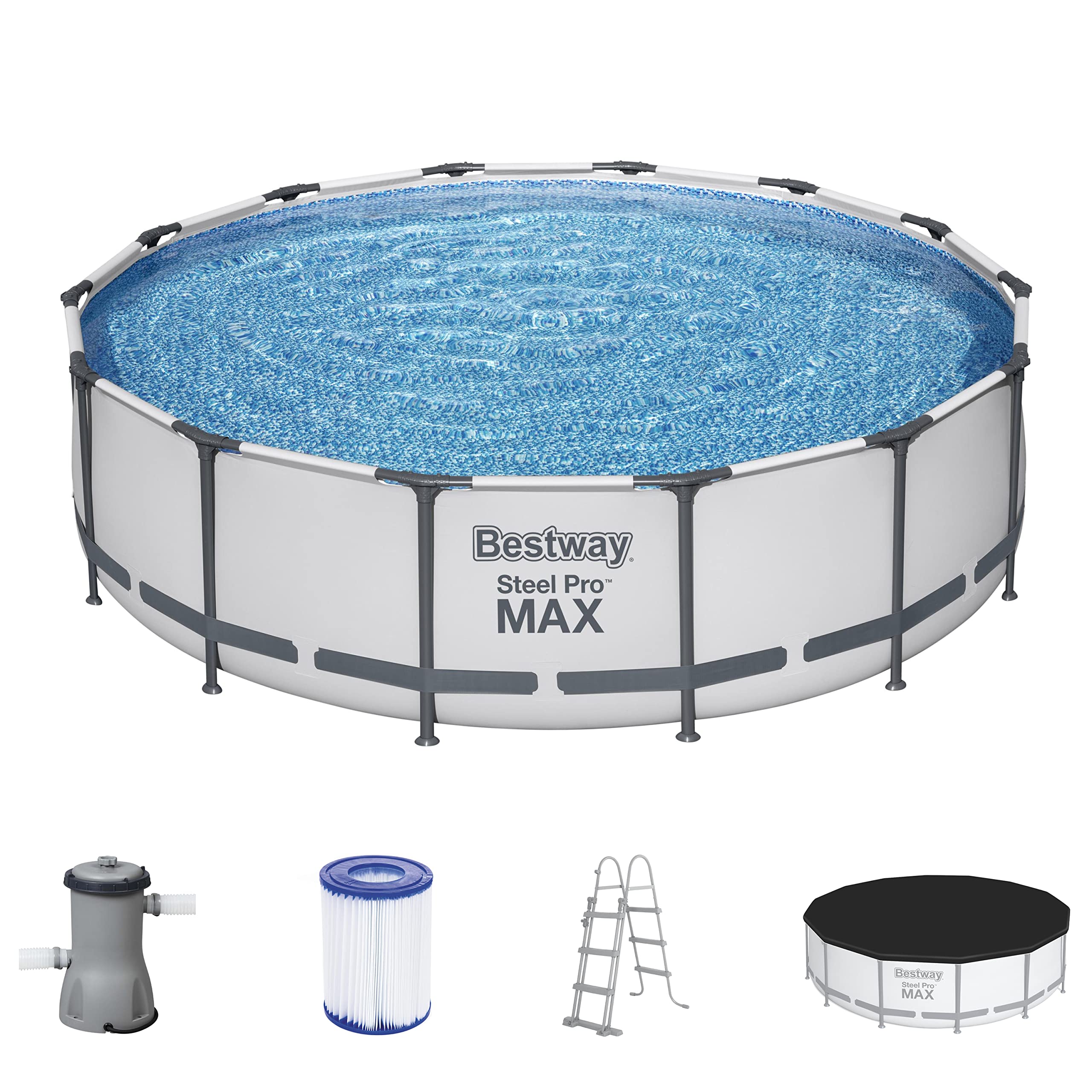 Bestway Steel Pro MAX Frame Above Ground Swimming Pool Set with Filter Pump - 14ft x 42in Round, Gray | Complete Backyard Pool Kit for Family Fun & Summer Relaxation