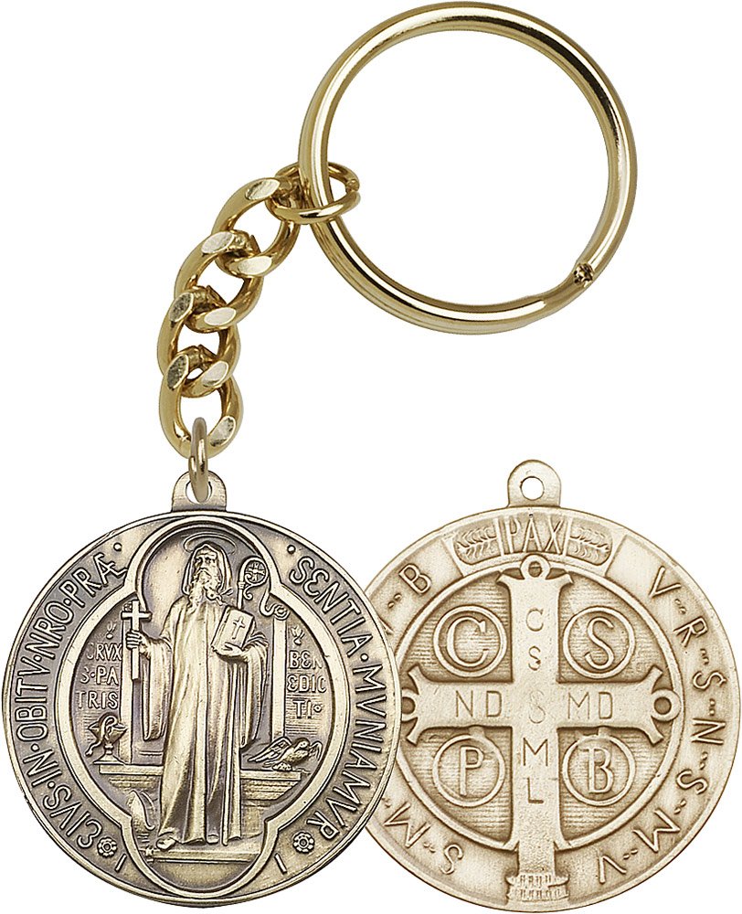 St. Benedict Keychain Pendant in Antique Gold - Religious Jewelry & Catholic Gifts - Handmade in USA - Perfect for Prayer, Protection & Everyday Carry