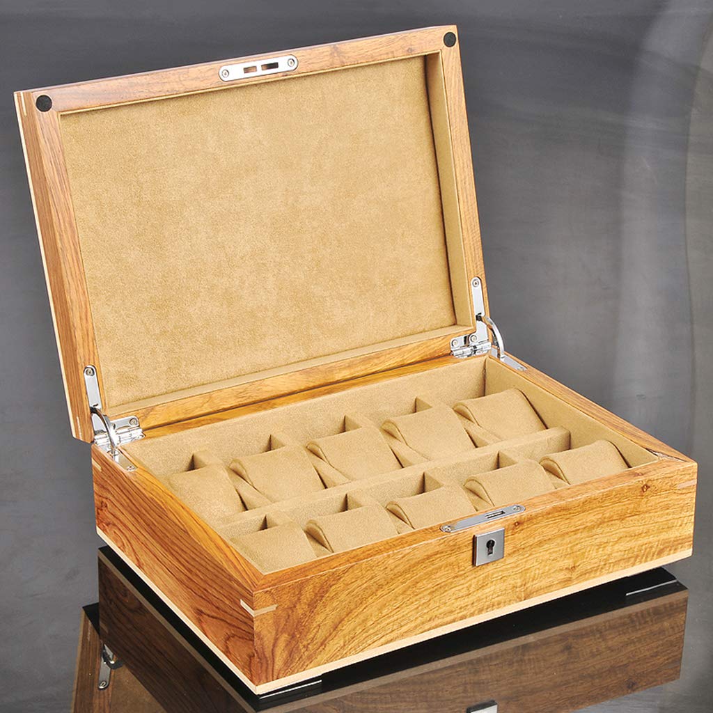 Premium Wooden Watch Box with Glass Top & Lockable Metal Lock - Luxury Jewelry Organizer for 10 Watches (Men & Women) - Perfect for Watch Collectors, Gift Giving & Home Display
