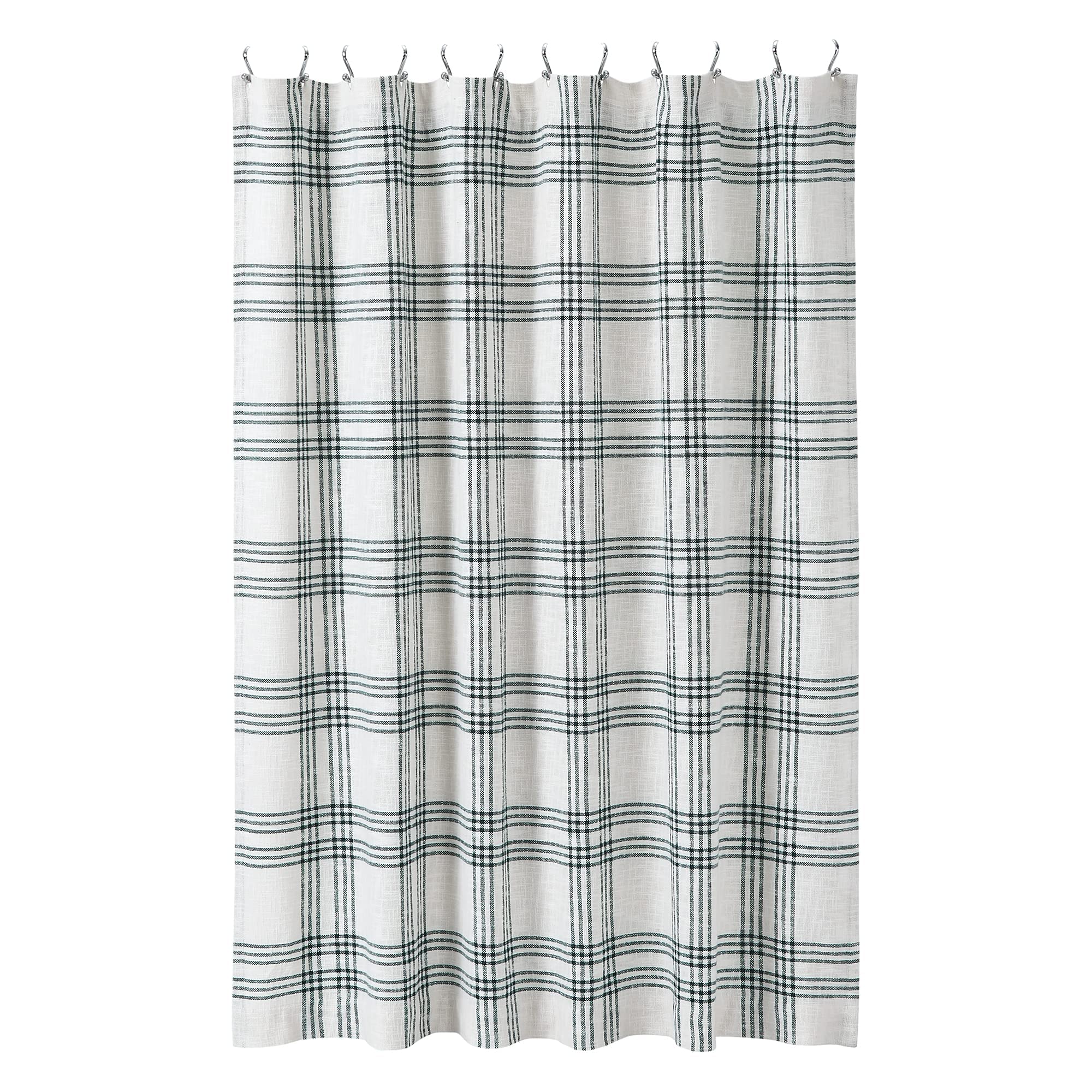 VHC Brands Woven Plaid Modern Farmhouse Shower Curtain - Pine Green 72x72 Inches, Waterproof Bathroom Decor for Rustic & Farmhouse Style Homes