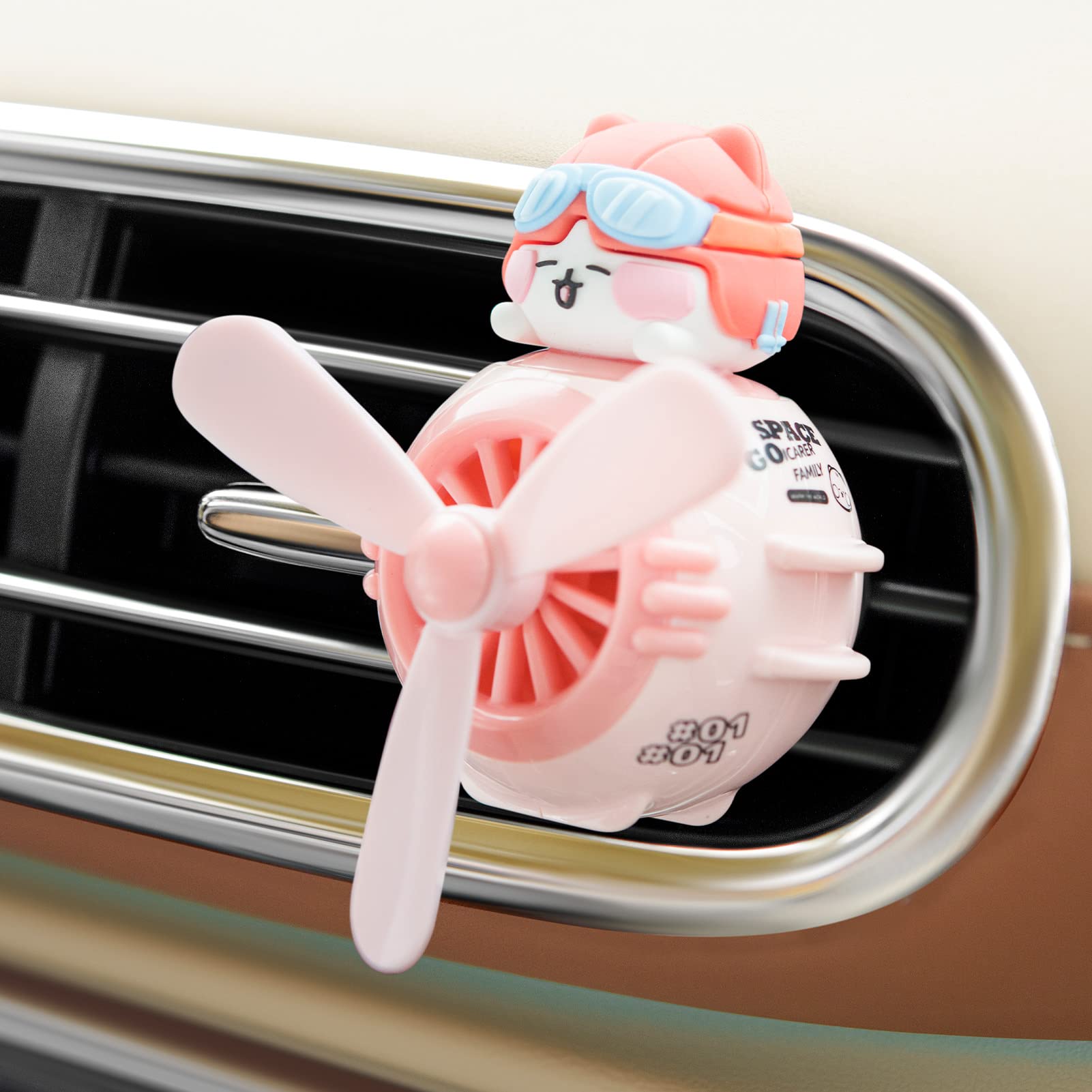 Cute Pilot Cat Car Air Freshener with Rotating Propeller - Funny Cartoon Automotive Air Vent Fan & Creative Car Perfume Diffuser - Perfect for Car, Office, and Home Decor