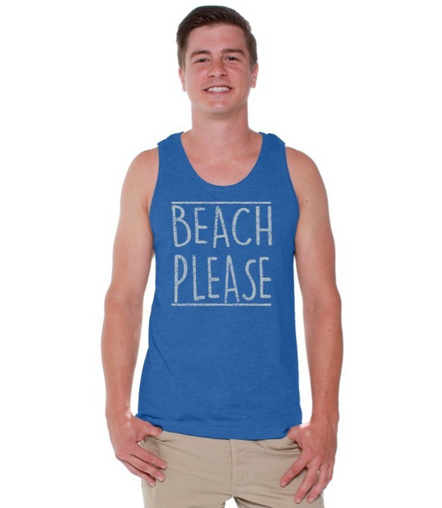 Men's Beach Please Tank Top - Gray Sporty Workout Shirt for Gym & Summer | Casual Streetwear & Vacation Style