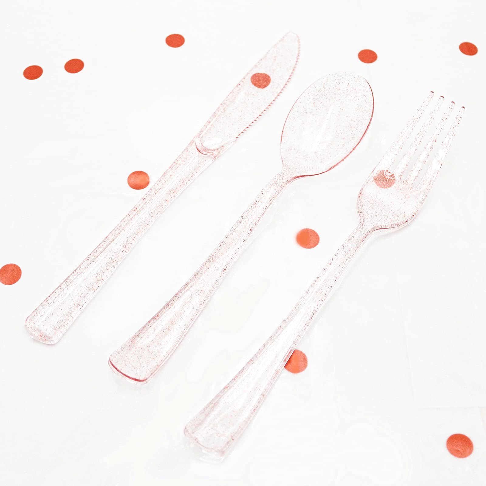 180-Piece Rose Gold Plastic Silverware Set - Disposable Glitter Cutlery for Parties (60 Forks, 60 Spoons, 60 Knives) | Elegant Flatware for Valentine's Day, Christmas & Special Occasions - Perfect for Weddings, Bridal Showers & Birthday Celebrations