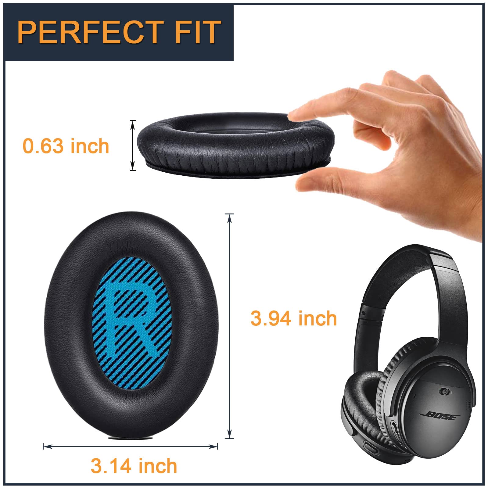 Bose QuietComfort 35/25/15/QC2 Replacement Ear Cushion Pads - Premium Protein Leather & Memory Foam Ear Pads for Bose QC35 QC25 QC15 Headphones - Perfect for Travel, Office & Noise Isolation