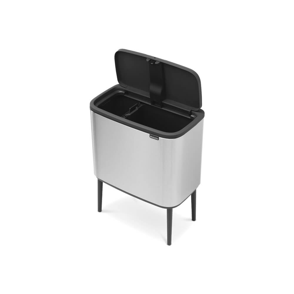 Bo Touch Bin with 2 Inner Buckets 11+23L Matt Steel - Stainless Steel Trash Can for Kitchen, Bathroom & Office Waste Disposal