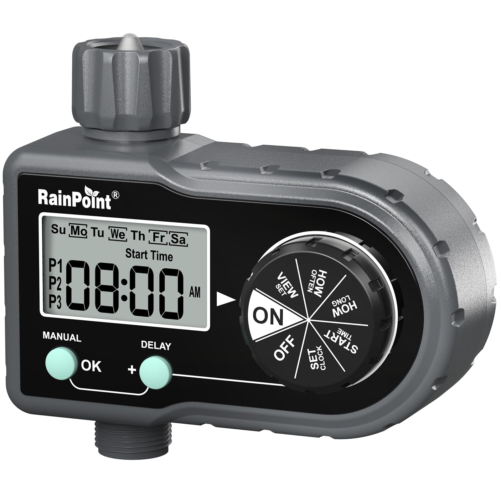 RainPoint Smart Sprinkler Timer - 3-Zone Programmable Hose Water Timer for Garden, Lawn & Outdoor Irrigation | Automatic/Manual Control for Daily or Custom Schedules | Perfect for Yard, Flower Beds & Vegetable Gardens