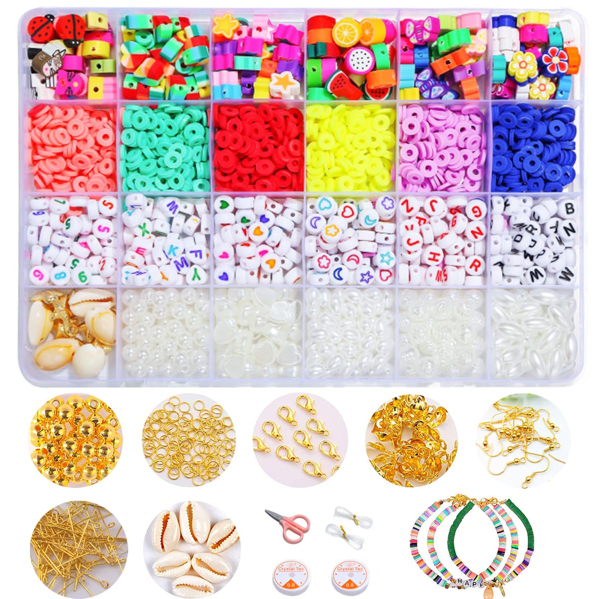 1800pcs Colorful Polymer Clay Beads Kit - DIY Jewelry Making for Kids & Teens, Includes Letter Beads for Necklaces & Bracelets - Perfect for Birthday Gifts, Arts & Crafts Projects, and Creative Playtime