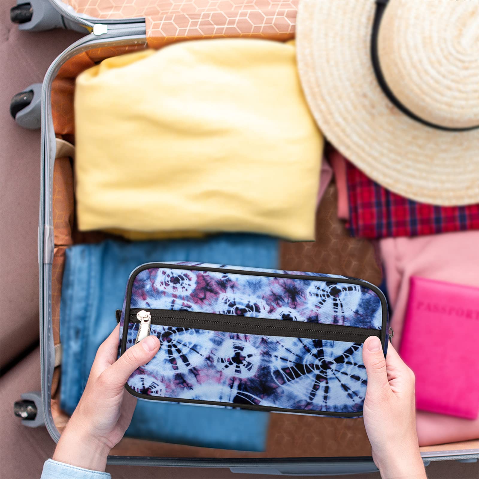 Boho Tie Dye Travel Toiletry Bag for Women & Men - Waterproof Cosmetic Makeup Organizer with Large Capacity - Perfect for Toiletries, Shaving Kit & Travel Accessories - Ideal for Vacation, Camping & Business Trips