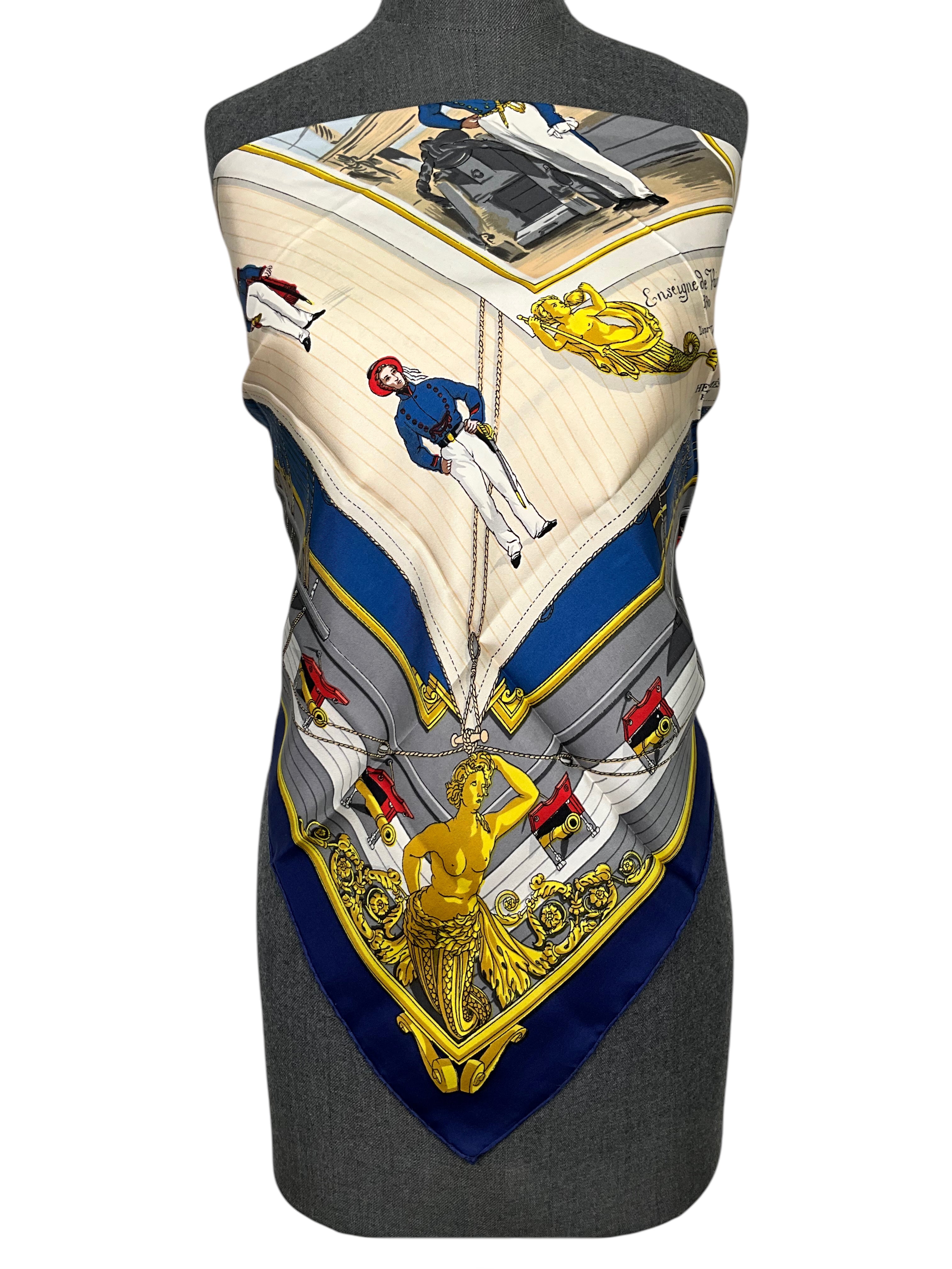 HERMES Jeanne D’Arc Croiseur Ecole Silk Scarf 90 - Luxury Designer Scarf for Women, Elegant French Fashion Accessory - Perfect for Office, Parties & Special Occasions