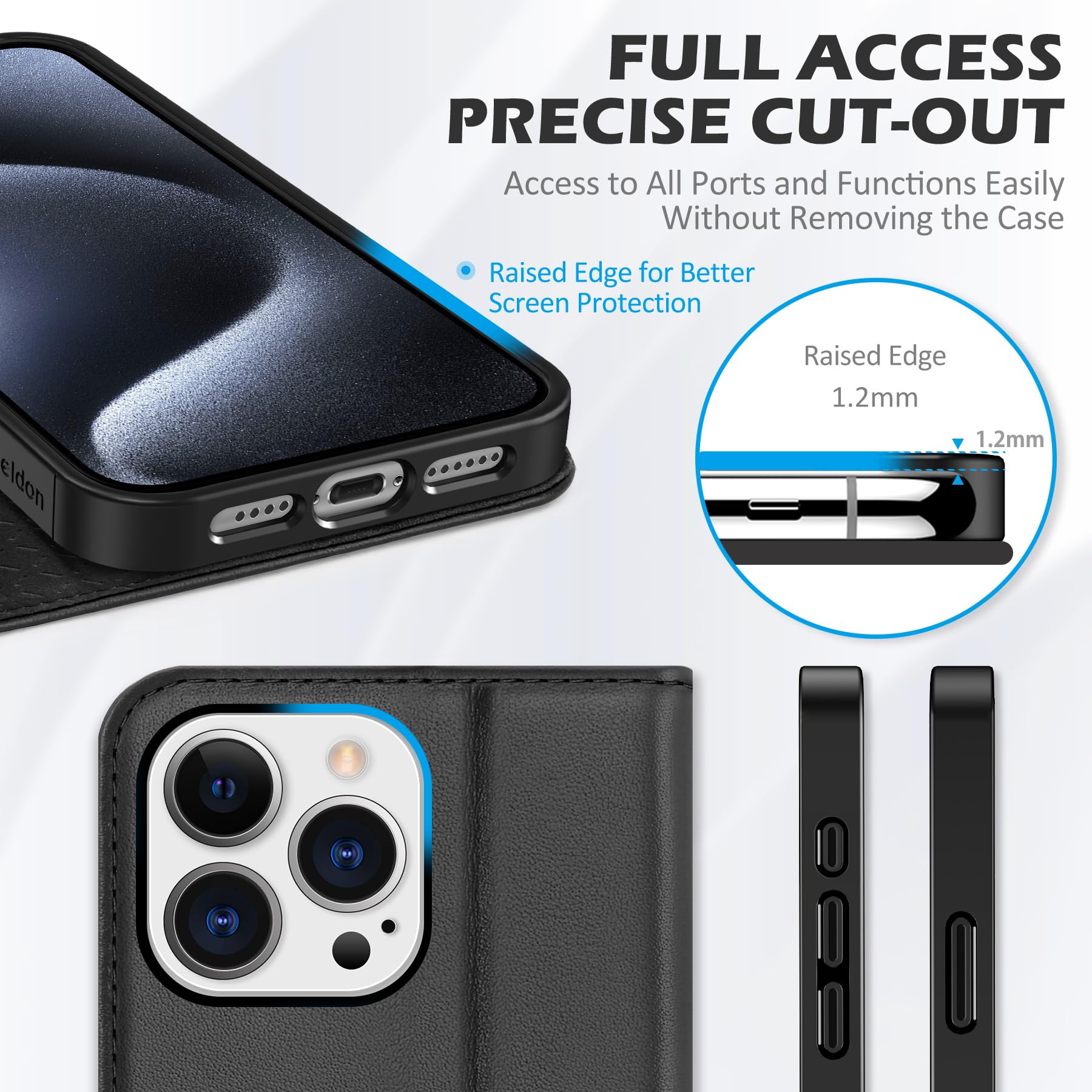SHIELDON Genuine Leather Wallet Case for iPhone 15 Pro Max 6.7