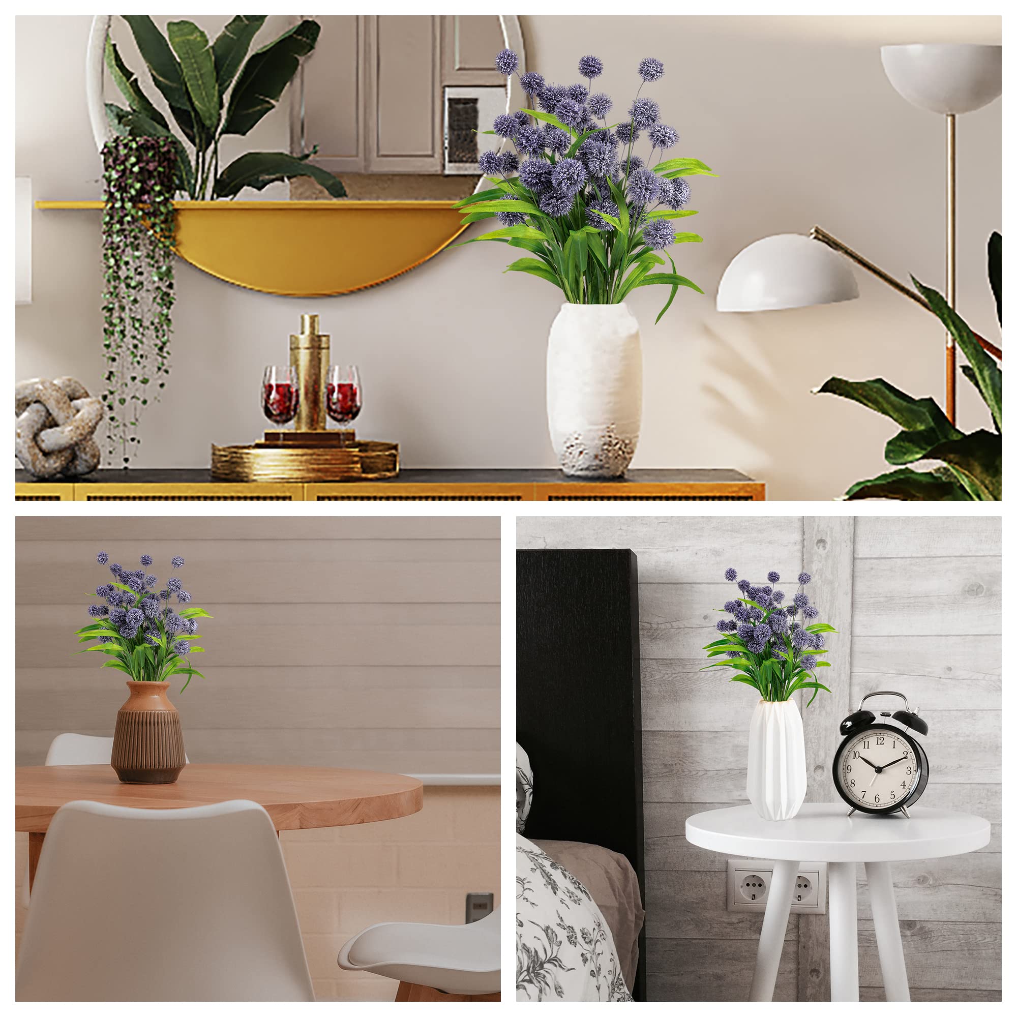 Artificial Billy Button Flowers - Faux Thistle Globe Echinops Bouquet (2 Pack) | Fake Silk Greenery Plants for DIY Home Decor, Wedding Centerpieces & Table Arrangements
