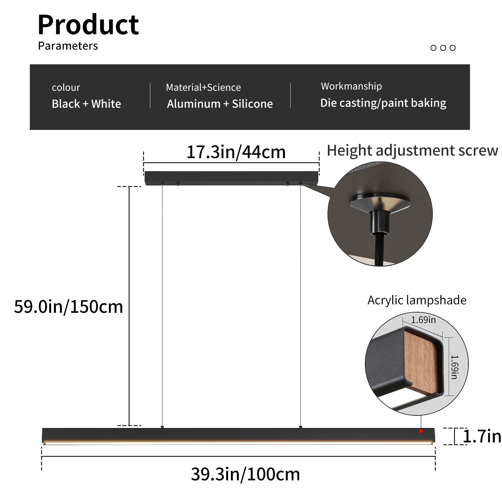 Modern 20W LED Linear Pendant Light Fixture with Remote - 39