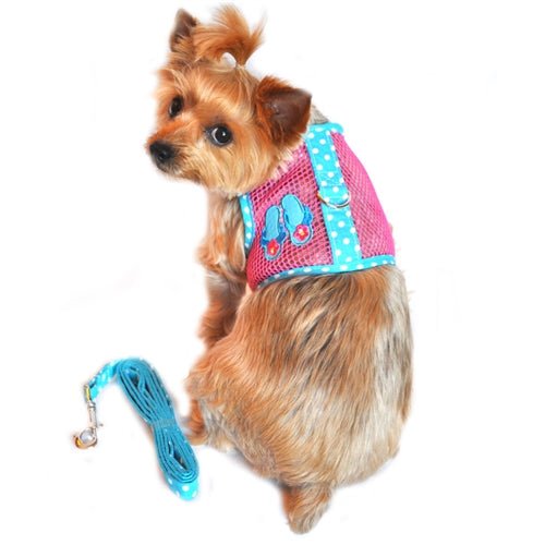 Cool Mesh Dog Harness - Under the Sea Collection with Pink & Blue Flip Flop Design | Breathable & Adjustable Pet Vest for Small Medium Dogs | Perfect for Beach Walks & Summer Adventures
