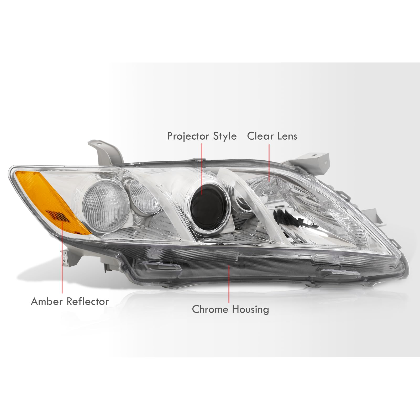 AJP Distributors Chrome Housing Clear Lens Amber Reflector OE Style Projector Headlights Assembly Pair - Compatible with Toyota Camry XV40 2007-2009 Models - Perfect for Night Driving, Foggy Conditions & Enhanced Road Visibility