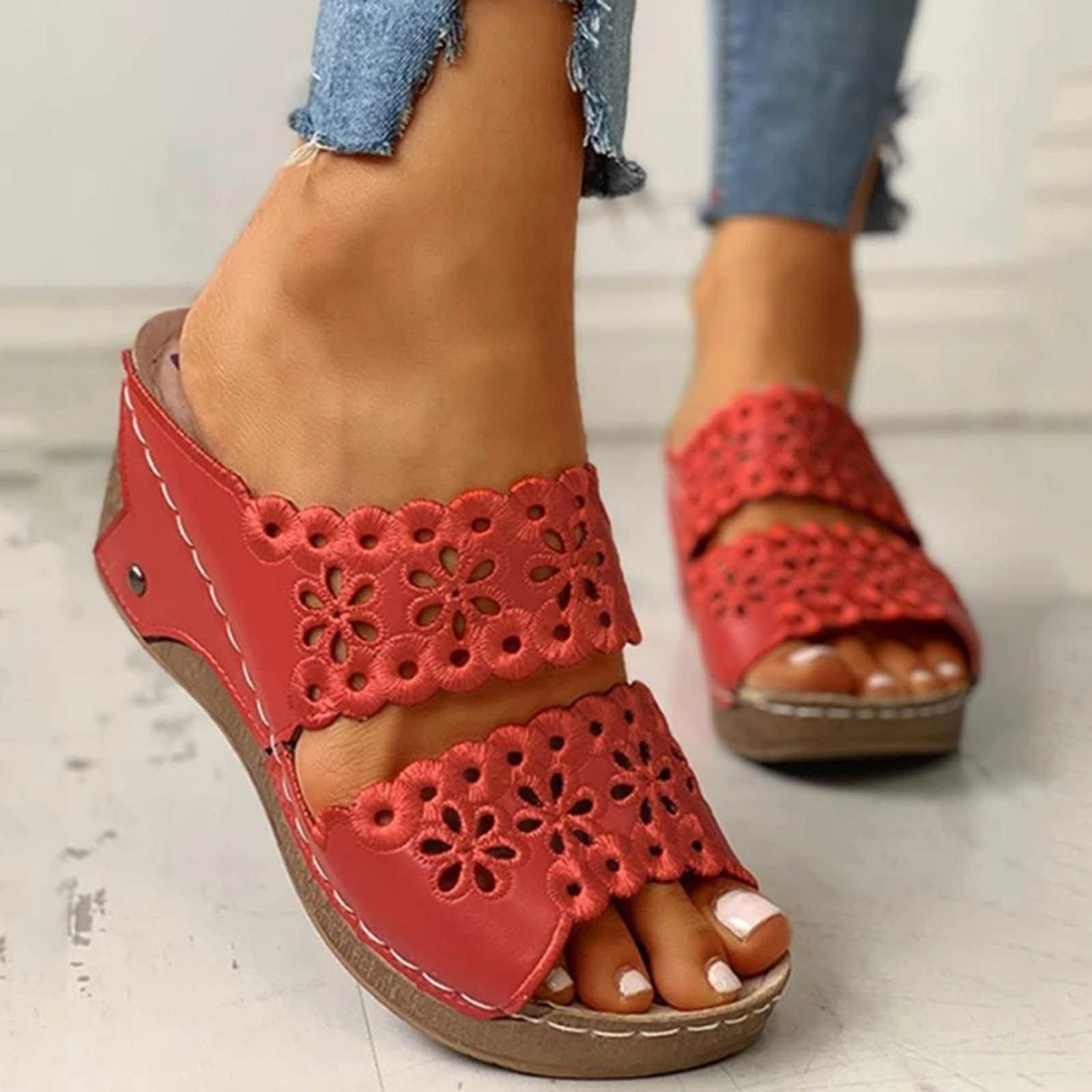 Stylish Women's Open Toe Wedge Sandals - Breathable Hollow Out Design Summer Casual Slip-On Platform Shoes | Perfect for Beach, Vacation, and Everyday Wear