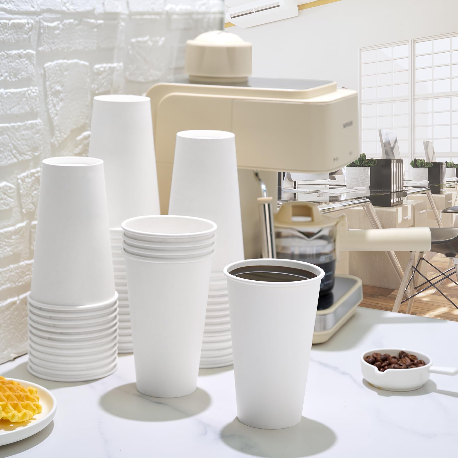 LITOPAK 1000 Pack 16 oz Disposable Paper Coffee Cups - White Hot Drink Cups for Office, School, Cafe & Restaurant Use - Perfect for Coffee, Tea & Hot Beverages