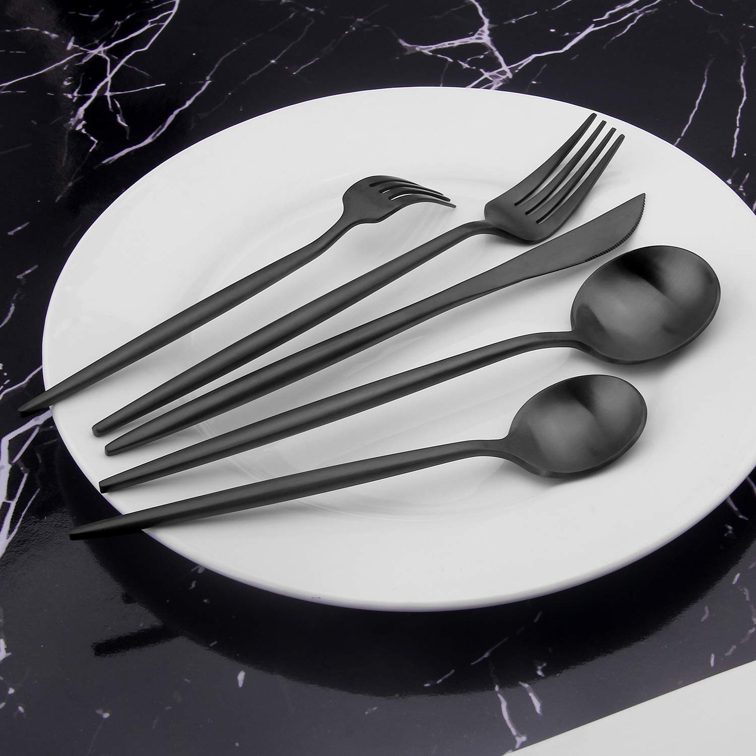 Premium Matte Black Silverware Set - Vanys 20-Piece Stainless Steel Flatware Set for 4, Includes Knives, Forks & Spoons - Durable Satin Finish Cutlery for Everyday Dining & Formal Occasions