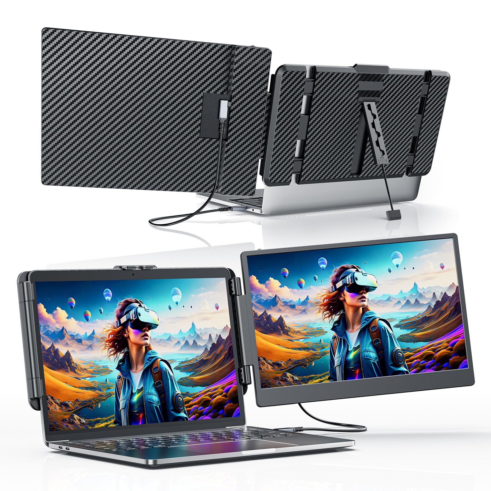 14'' FHD 1080P IPS Dual Portable Monitor for Laptop - Plug & Play USB-C External Screen for 13
