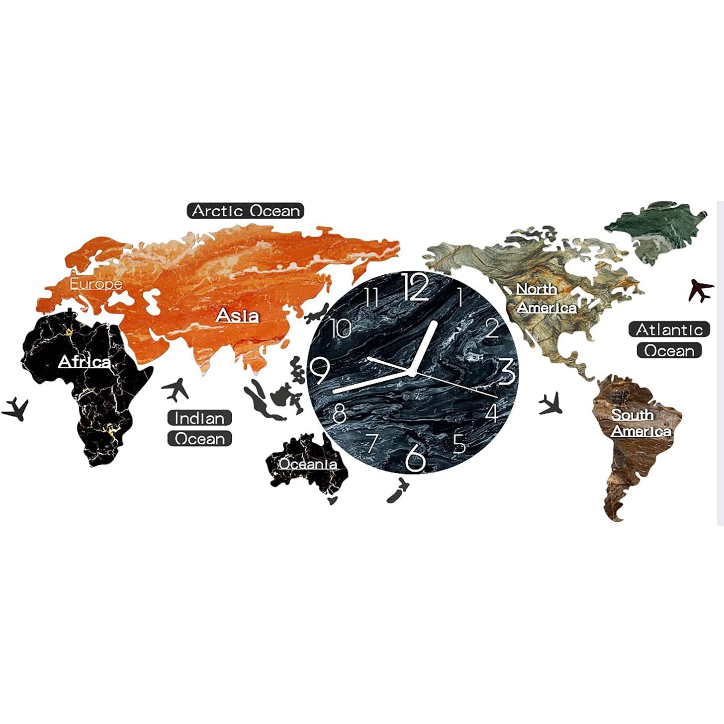 HAIKANGSHOP Punch-Free Large World Map DIY Wall Clock Stickers - Silent Non-Ticking 3D Art Deco Wall Clock for Bedroom, Kitchen, Home Office - Perfect for Home Decor & Gift Giving (Multi-Color, 120x55CM)