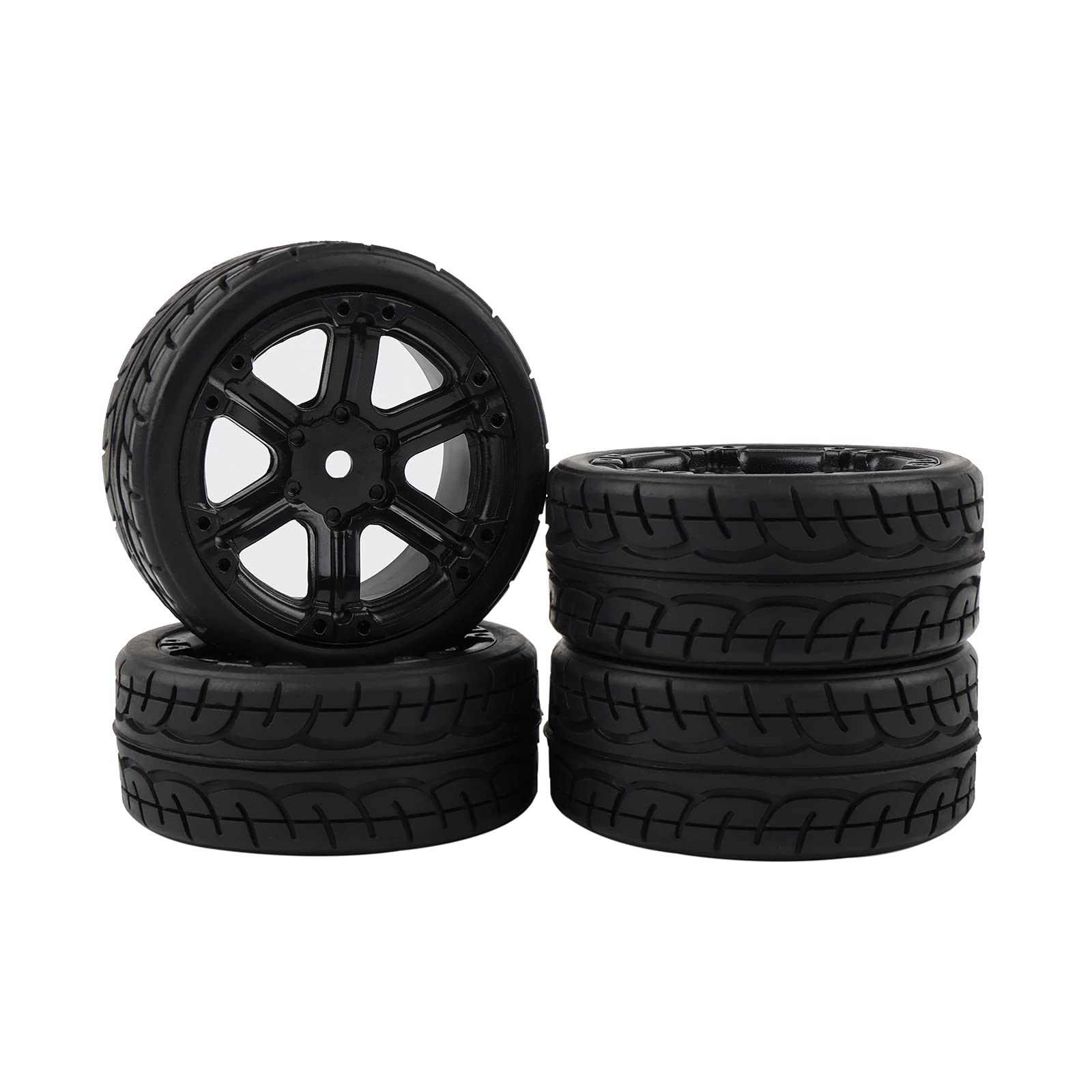4PCS 1:10 Scale RC Car Tires - On Road Rubber Racing Wheels with 12mm Hex Rims - Compatible with Tamiya, Kyosho, 3Racing, HSP, HPI - Perfect for Drift Racing & Track Performance