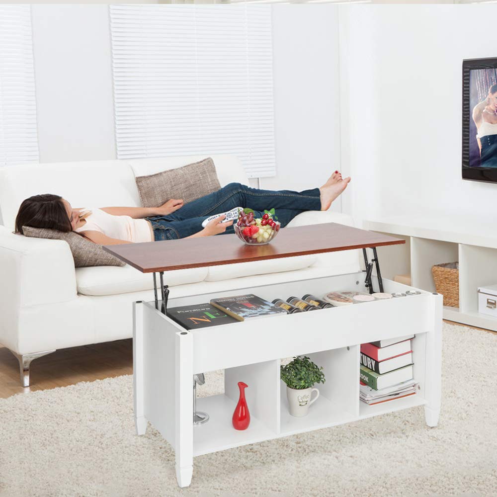 Modern Lift-Top Coffee Table with Hidden Storage - Wood & Metal End Table, Convertible Dining Desk & Side Table - E1 Board & Iron Frame for Living Room, Office, or Bedroom - Perfect for Small Spaces, Work from Home & Entertaining Guests