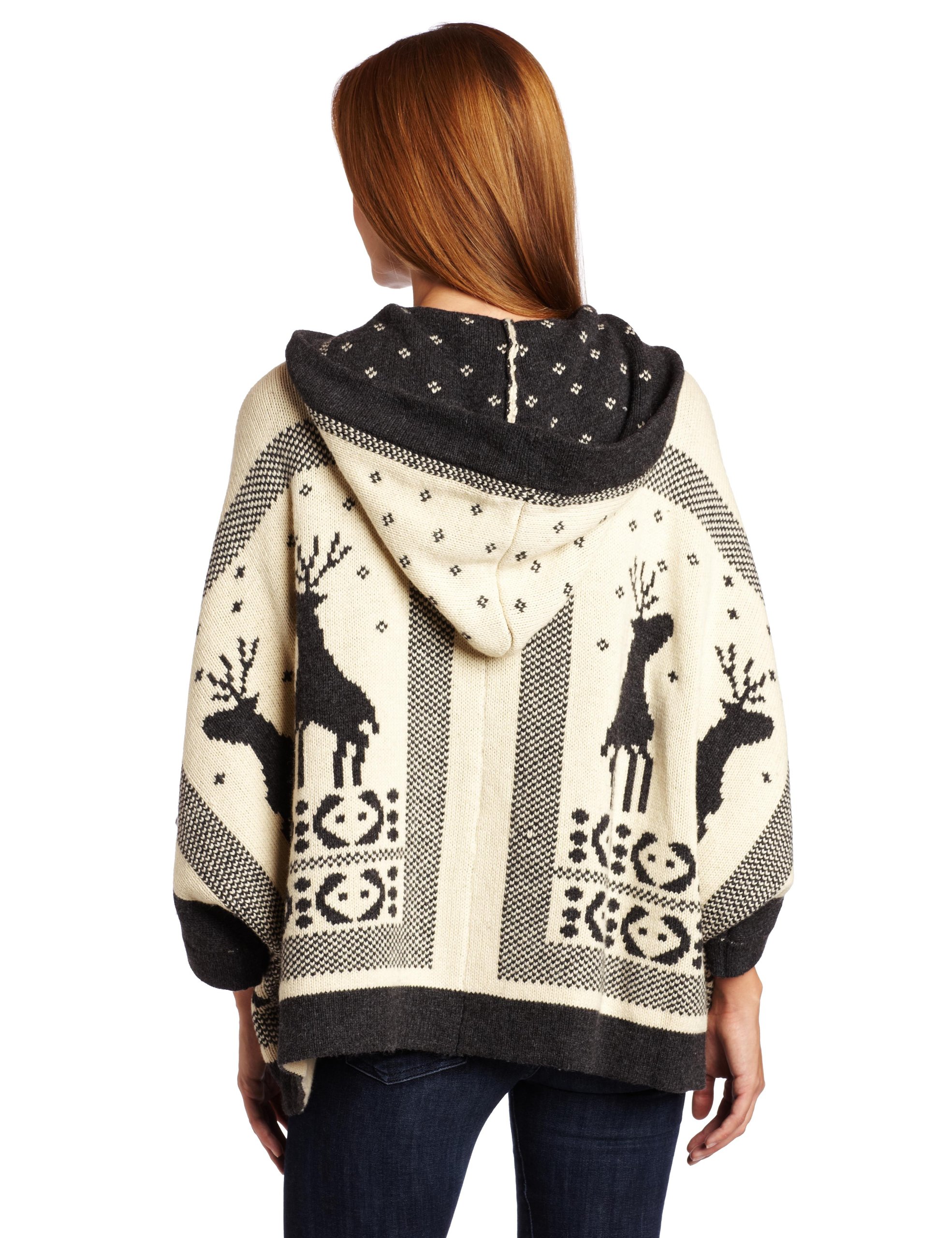 525 America Women's Reindeer Hoodie Poncho - Cozy Fleece Pullover with Hood for Winter - Perfect for Christmas, Holiday Parties & Casual Outings