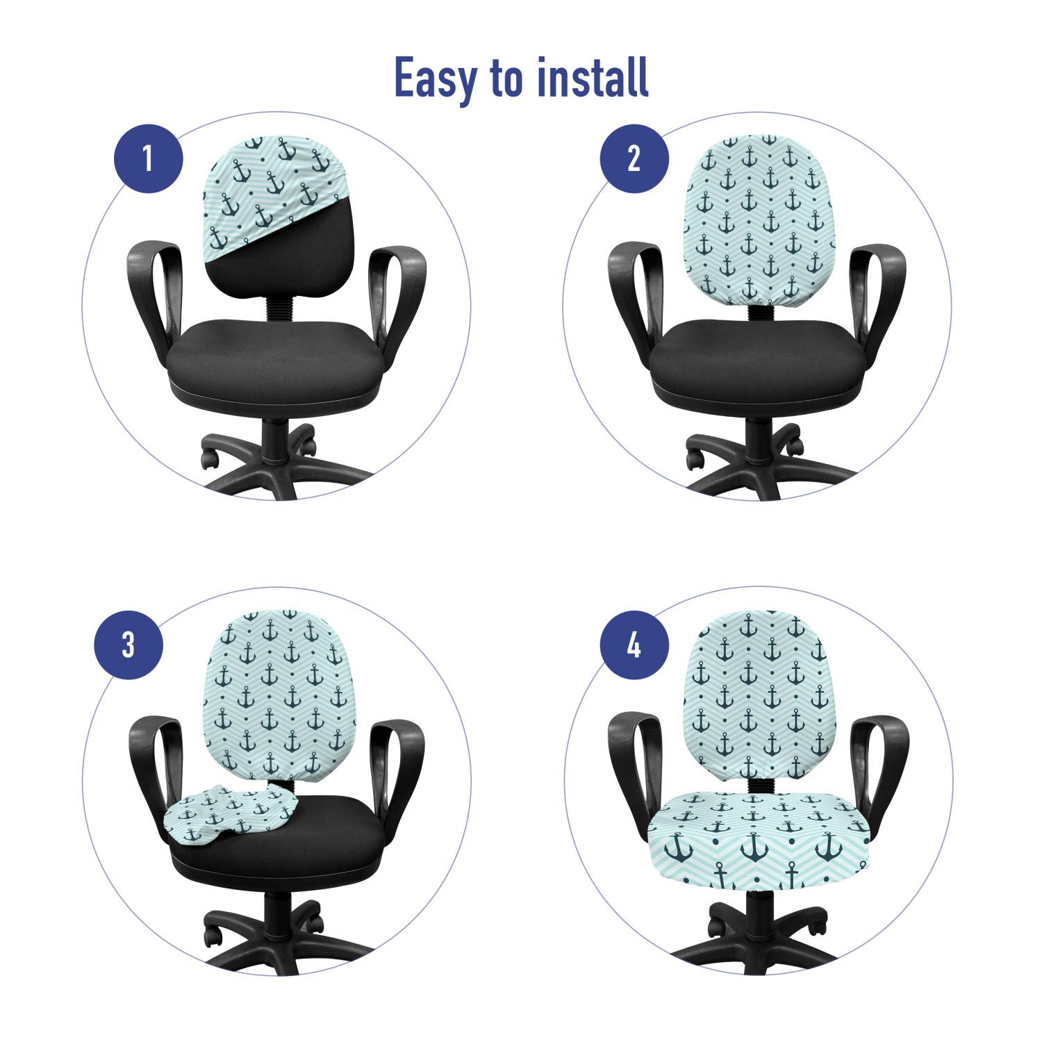 Ambesonne Anchor Office Chair Slipcover - Dark Green Turquoise Stretchable Washable Fabric Cover with Abstract Wave Chevron Design | Standard Size | Perfect for Home Office, Gaming Chair, or Dining Room Decor