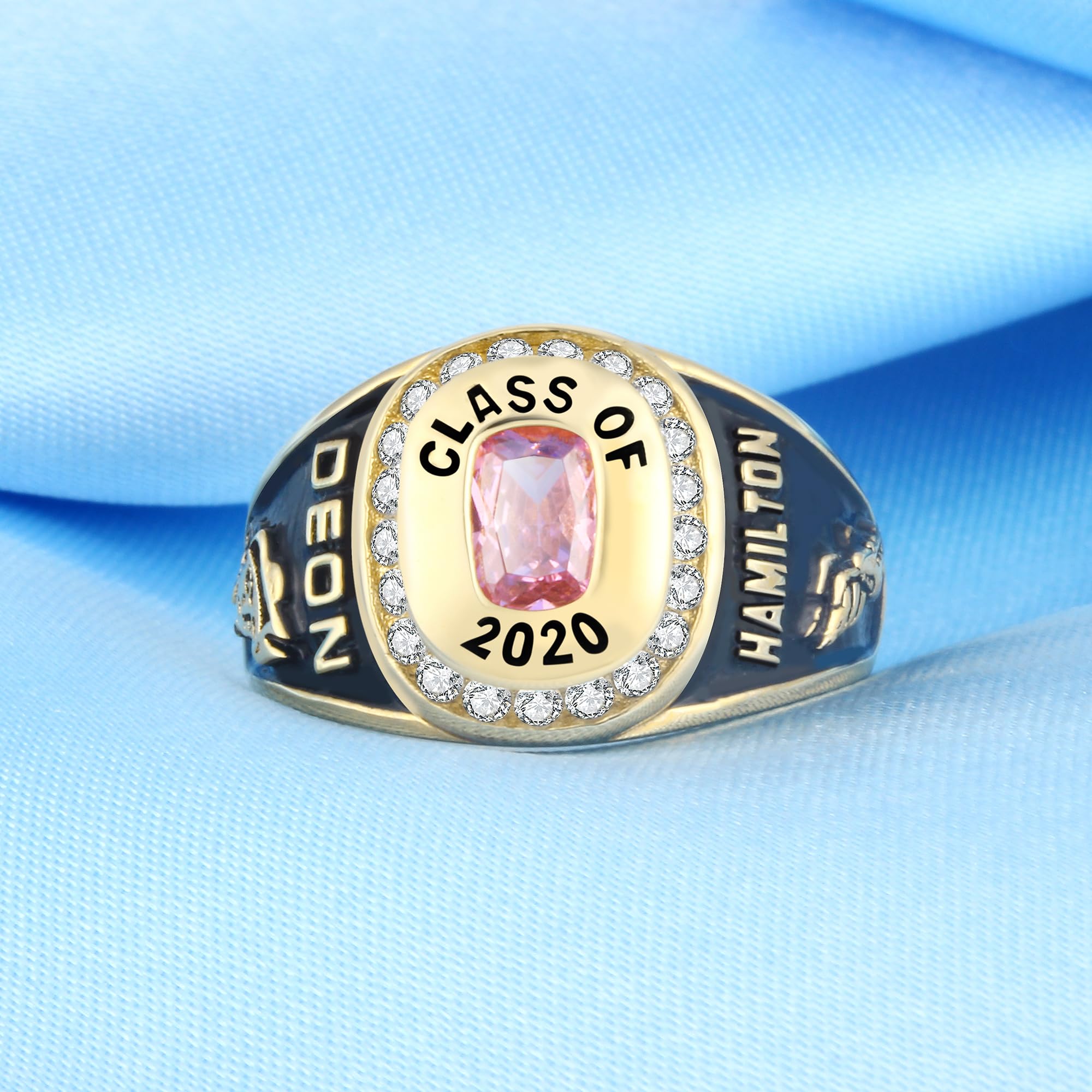 Personalized Custom Class Rings for Women - Birthstone Graduation Rings in Rose Gold Plated (Size 5-15) | High School & College Jewelry Gift for Her - Perfect for Commencement, Reunions & Special Occasions
