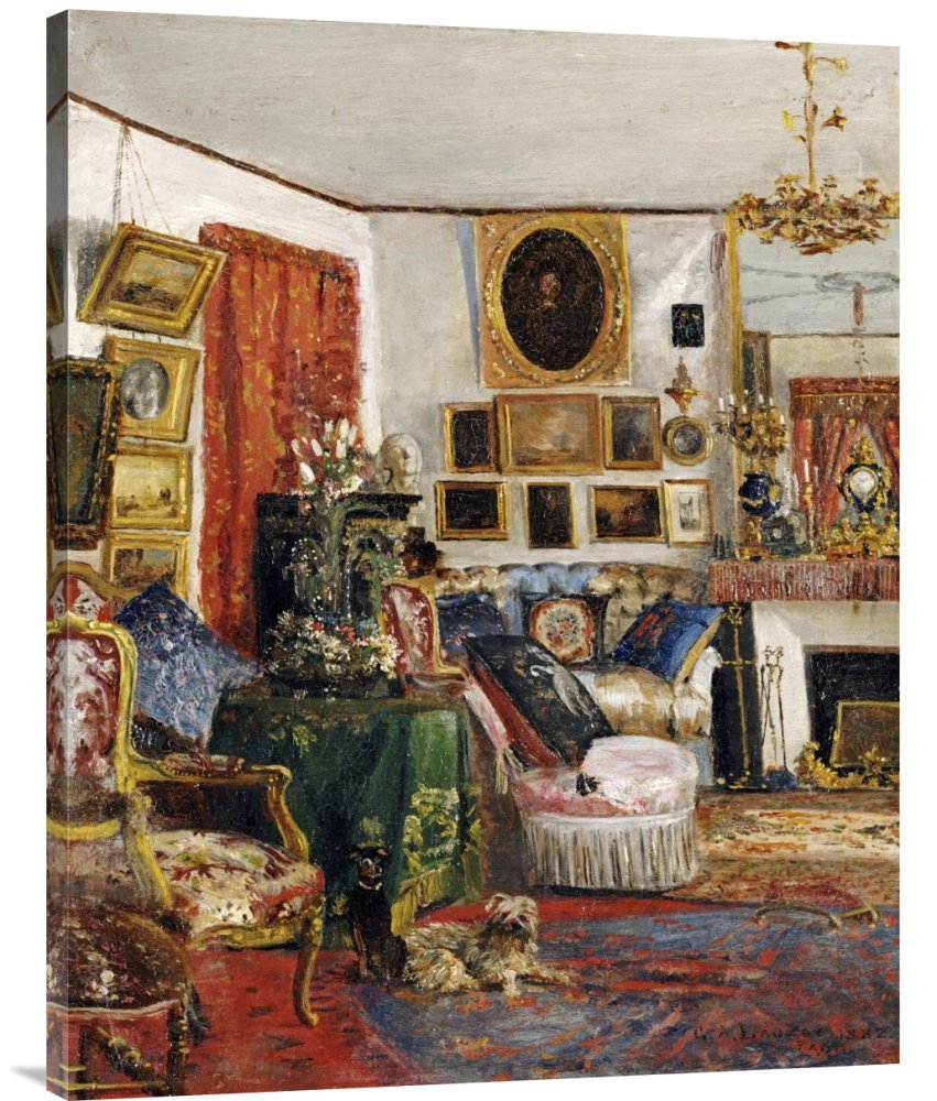 Gustave De Launay Sitting Room Interior Canvas Wall Art Print - Gallery Wrapped Giclee Reproduction - Perfect for Living Room, Bedroom & Office Decor