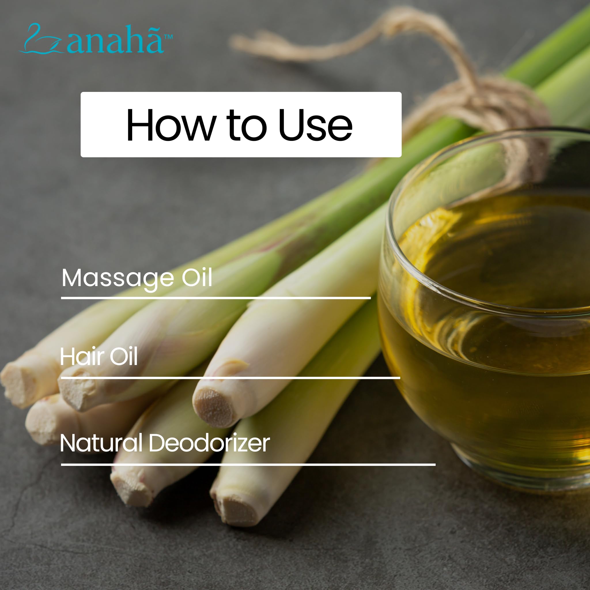 Anaha 100% Pure Lemongrass Essential Oil (30ml) - Steam Distilled, Therapeutic Grade for Aromatherapy, Skin & Hair Care | Natural Insect Repellent | Glass Bottle with Dropper | Perfect for Diffusers, Massage & DIY Beauty Products