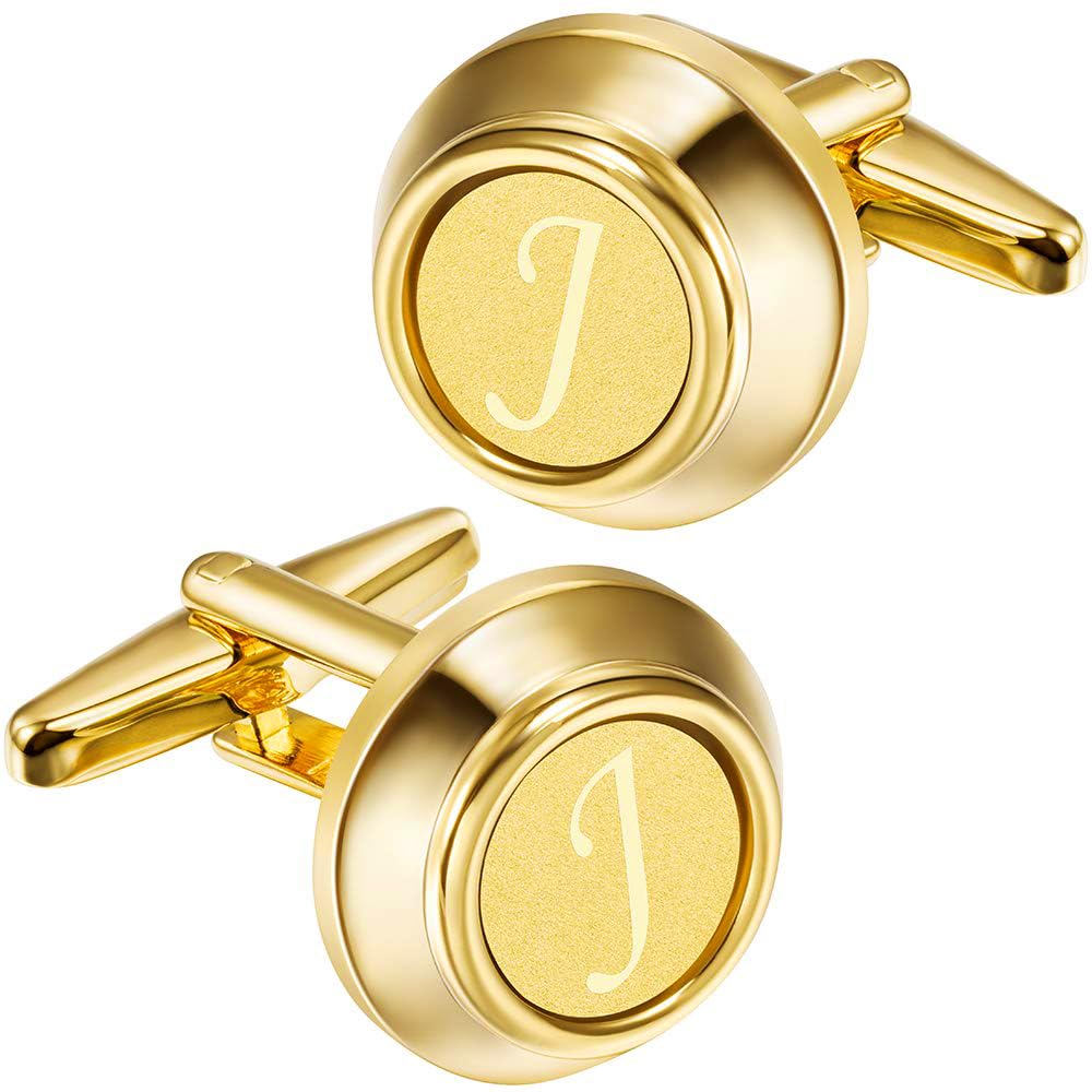 HAWSON 2 Inch Gold Engraved A-Z Letter Cufflinks & Tie Clip Set for Men - Formal Business Attire, Wedding Gifts, Office Wear & Special Occasions