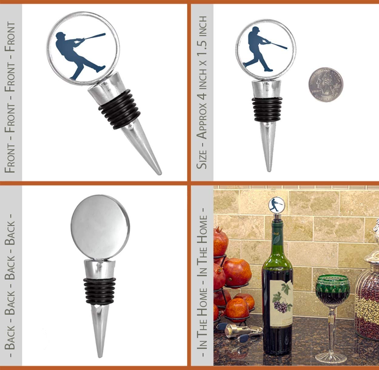 Baseball Bat Silhouette Wine Stopper - Premium White Cork for Wine Bottles - Perfect for Baseball Fans, Gifts & Wine Lovers at Home or Parties